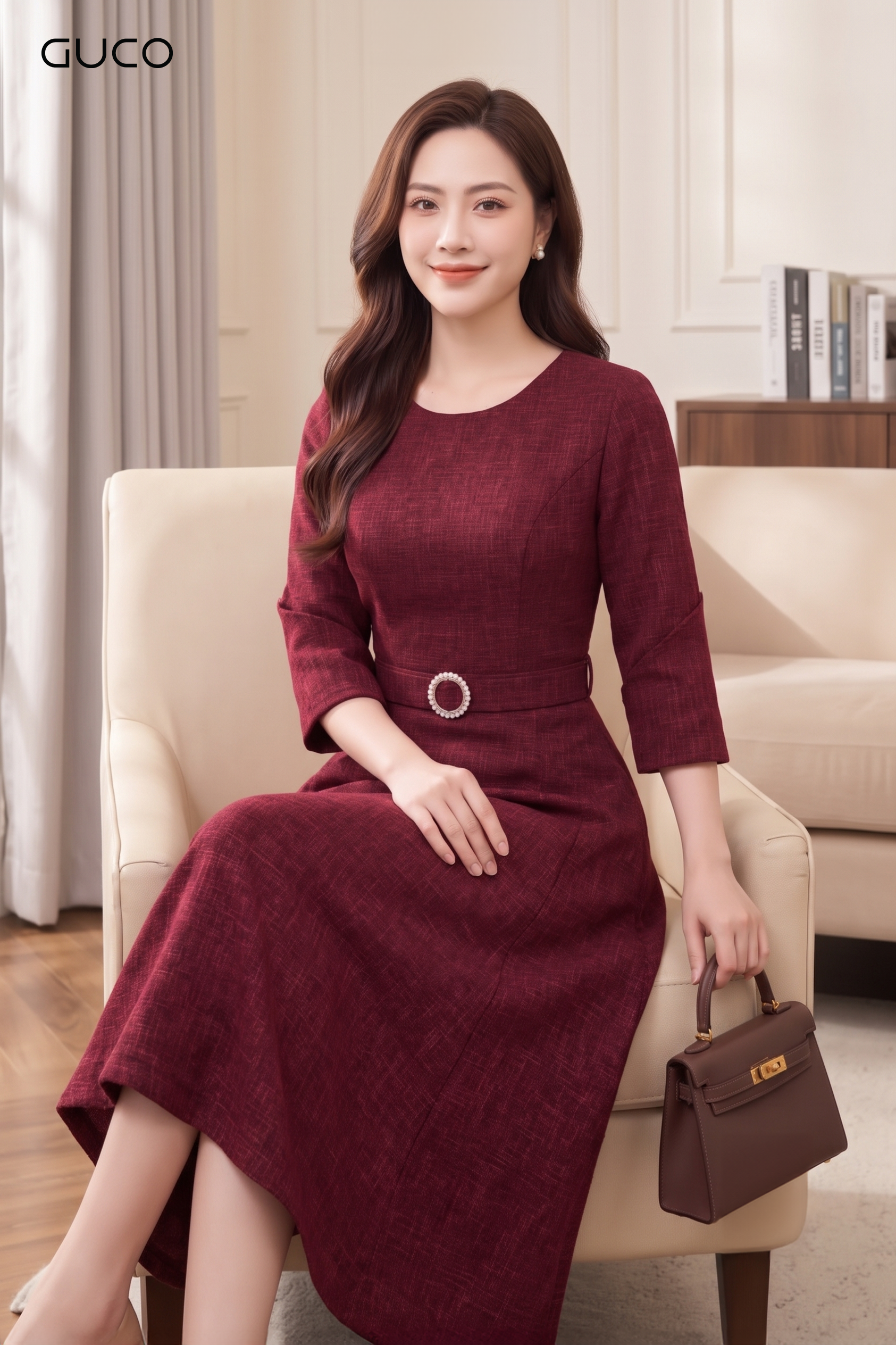 Đầm Xòe Đỏ Tay Lỡ Thắt Đai Eo - 5288_thumbnail_3