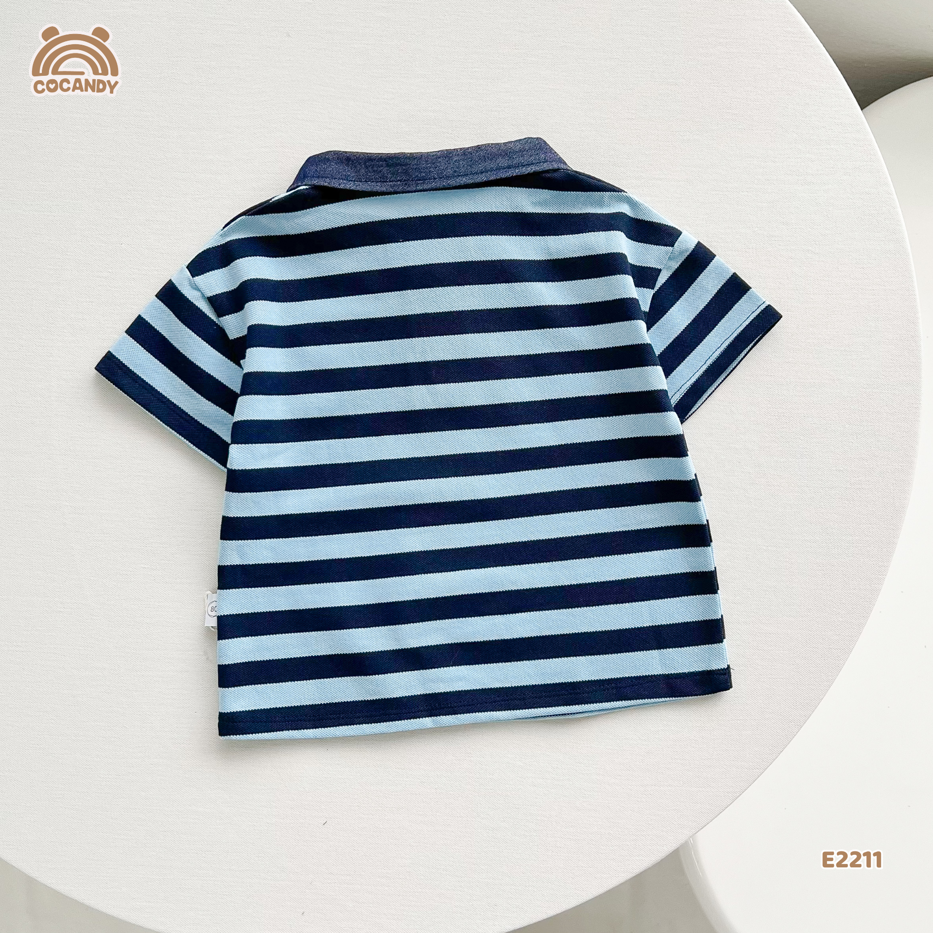 Áo cộc polo kẻ XANH NAVY nẹp cổ tag cún_thumbnail_2