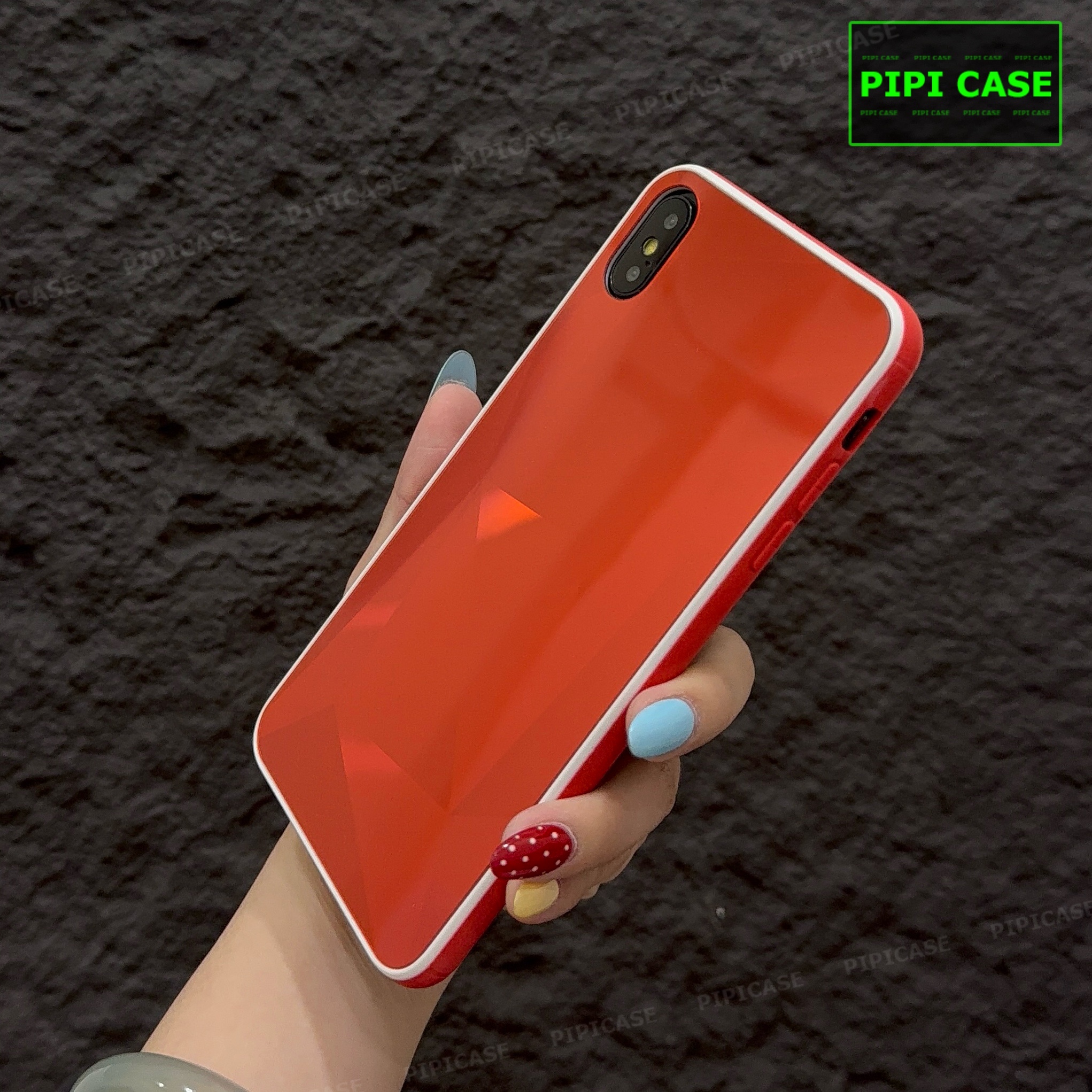 Ốp Lưng iPhone X / XS - Kim Cương 6D - Đỏ Viền Trắng_thumbnail_3