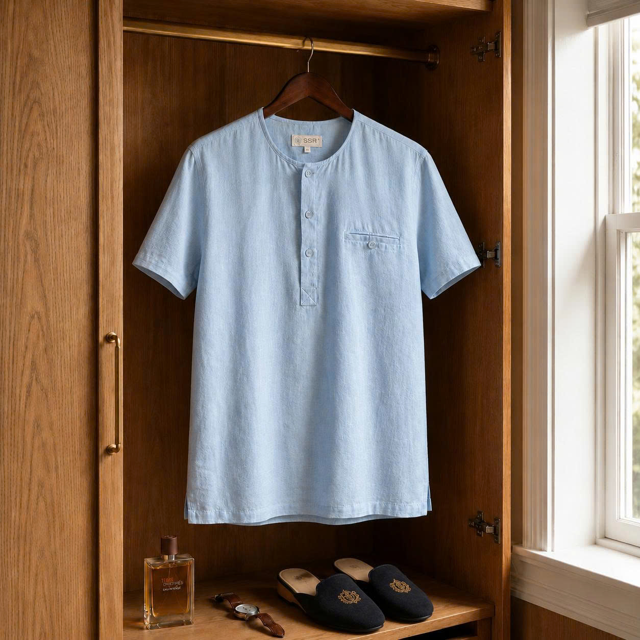 100% PREMIUM LINEN - ÁO CỔ TRÒN NẸP TRỤ - Vạt Ngang Túi Ngực_thumbnail_6