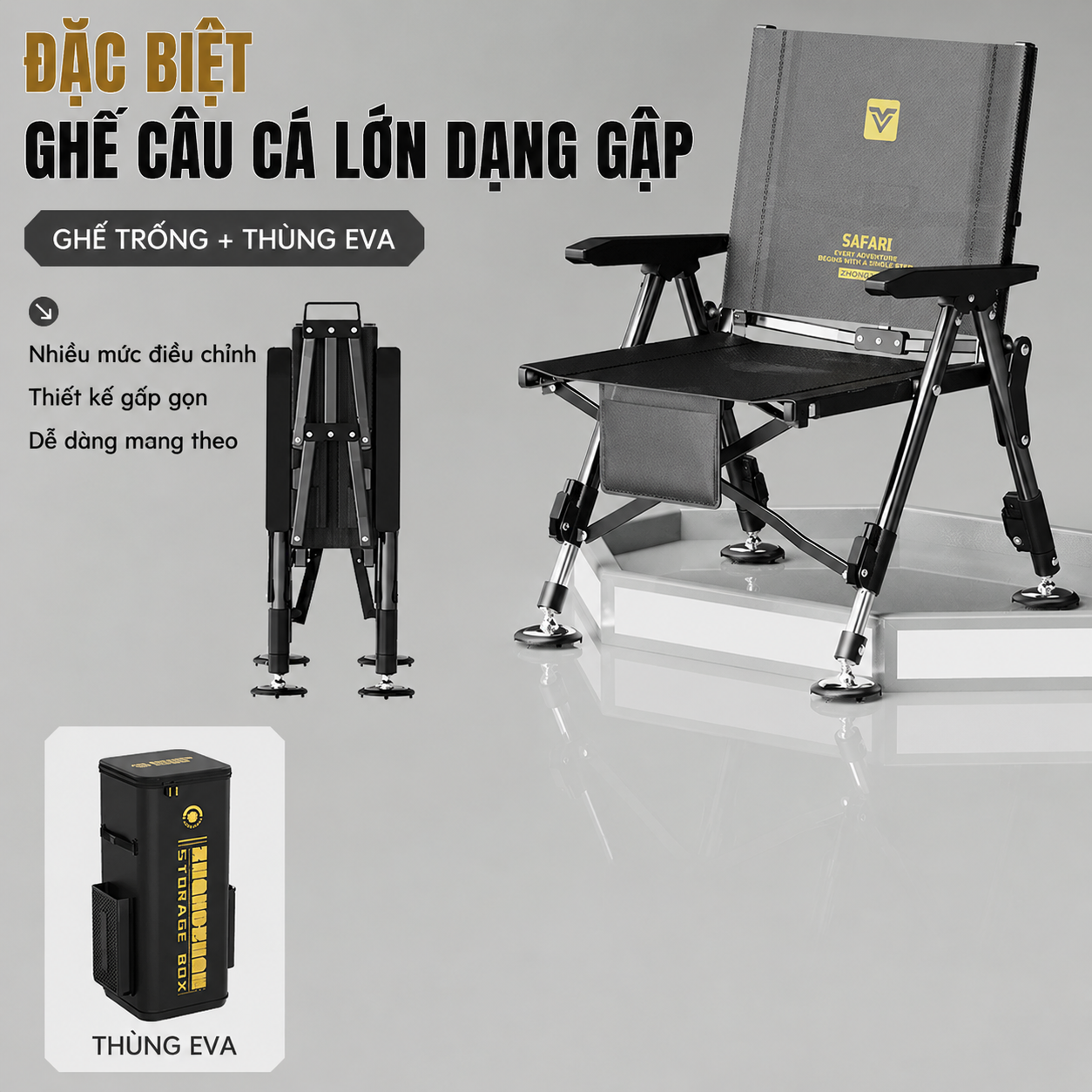 Ghế Câu Cá Lưng Thấp Quanjulong Safari Gọn Nhẹ – Khung Thép Chắc Chắn, Ngồi Êm Không Mỏi_thumbnail_4