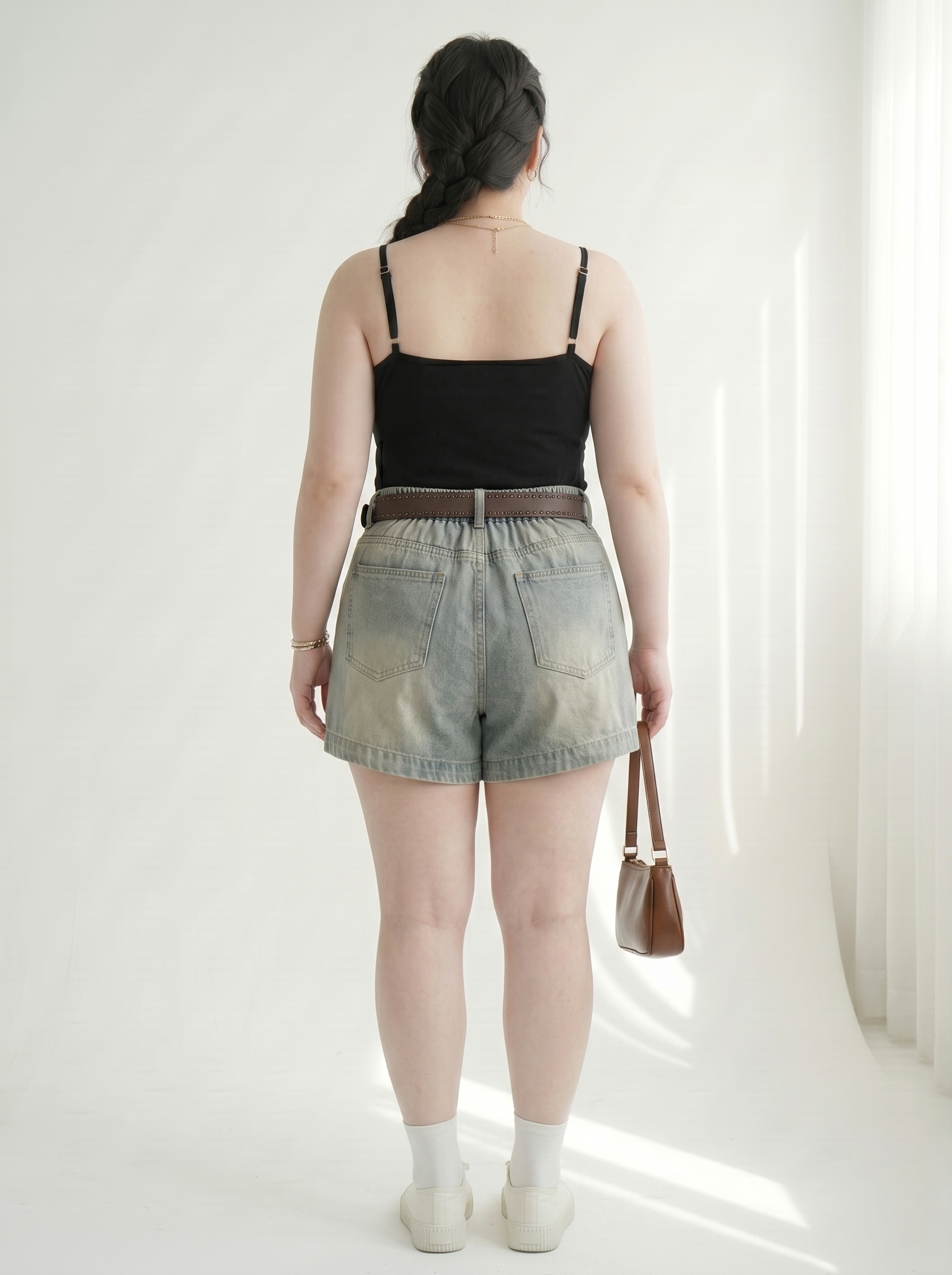 Quần Short Jean Lưng Thun Bigsize Cạp Cao Gọn Bụng Dễ Phối - Xanh Nhạt, Đen Wash - Vừa 55-90kg - T-QSJ1324_thumbnail_5