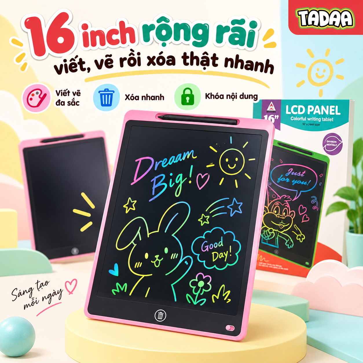 Bảng viết vẽ điện tử LCD đa sắc 16 inch – Bé Thỏa Sức Sáng Tạo_thumbnail_4