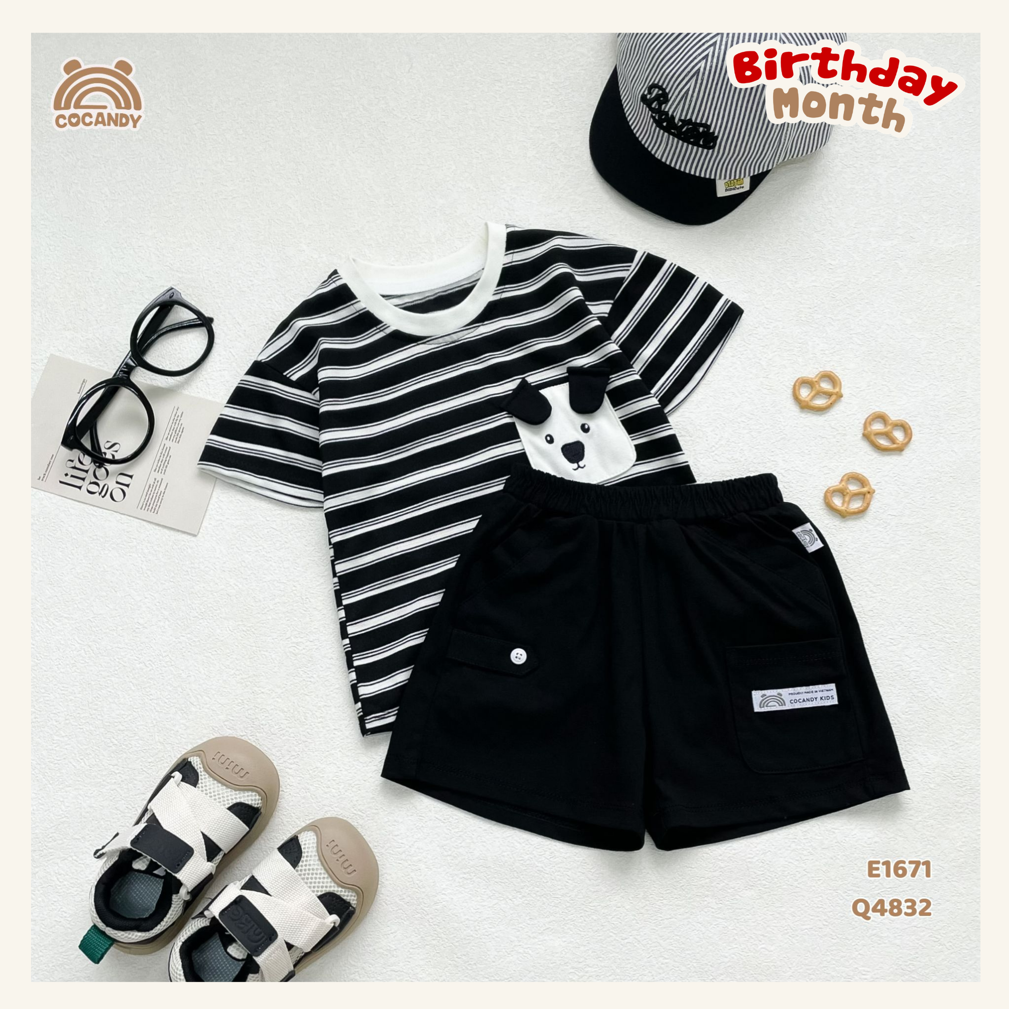Quần cộc cotton ĐEN túi ốp