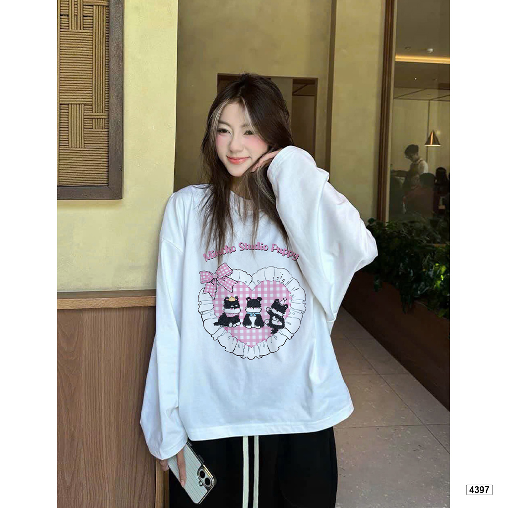 Áo thun tay dài nữ puppy love form boxy Miucho 4397_thumbnail_4