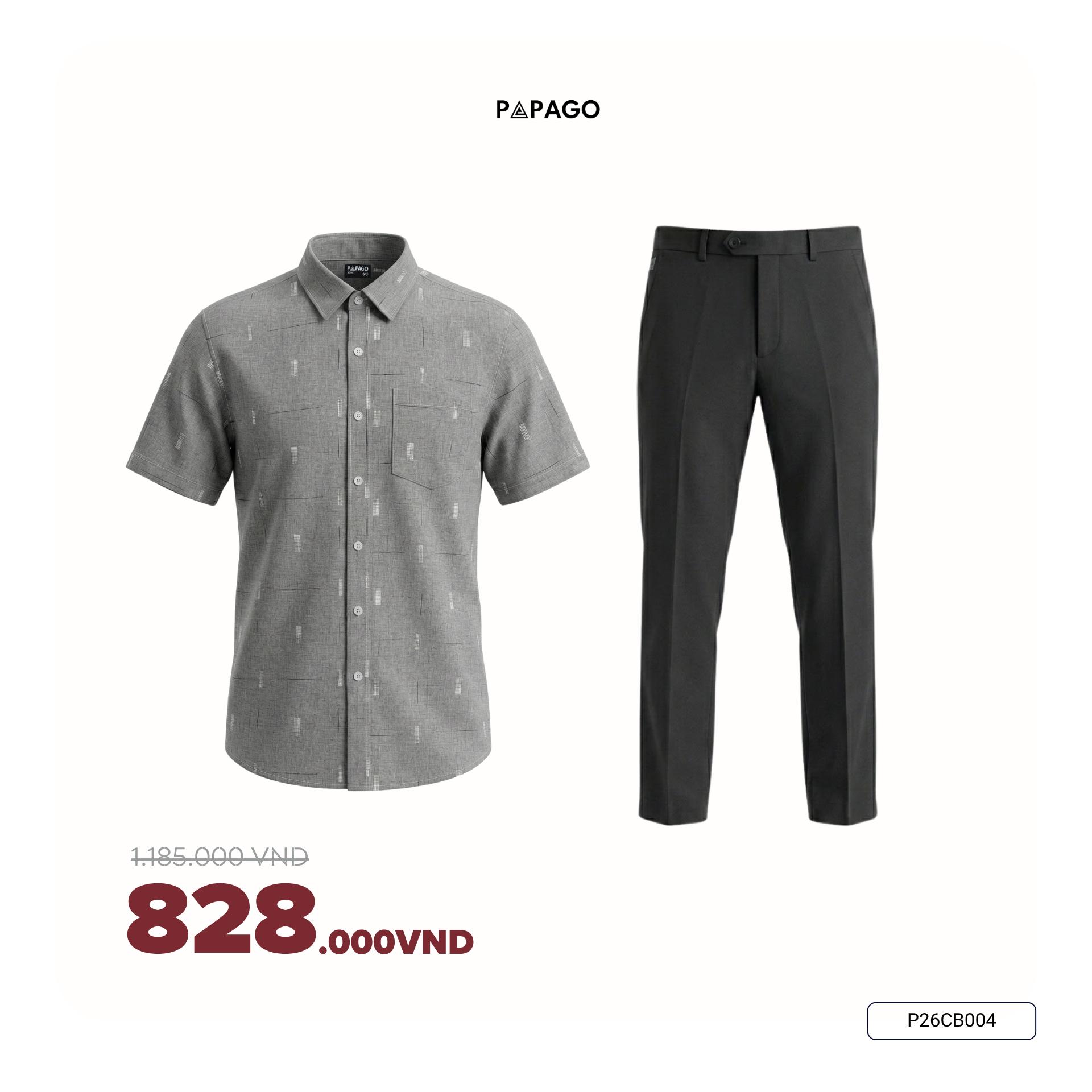 [Tặng Áo] Combo Áo Sơ Mi Nam Tay Ngắn Vải Xô Đũi & Quần Âu Vải Poly Trung Niên PAPAGO - P26CB004_thumbnail_3