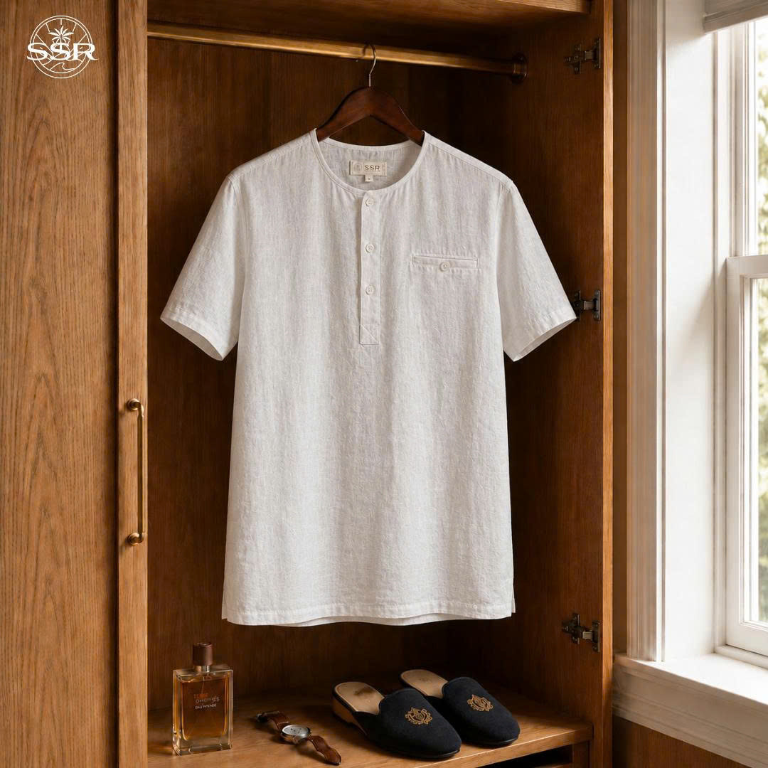 100% PREMIUM LINEN - ÁO CỔ TRÒN NẸP TRỤ - Vạt Ngang Túi Ngực_thumbnail_3