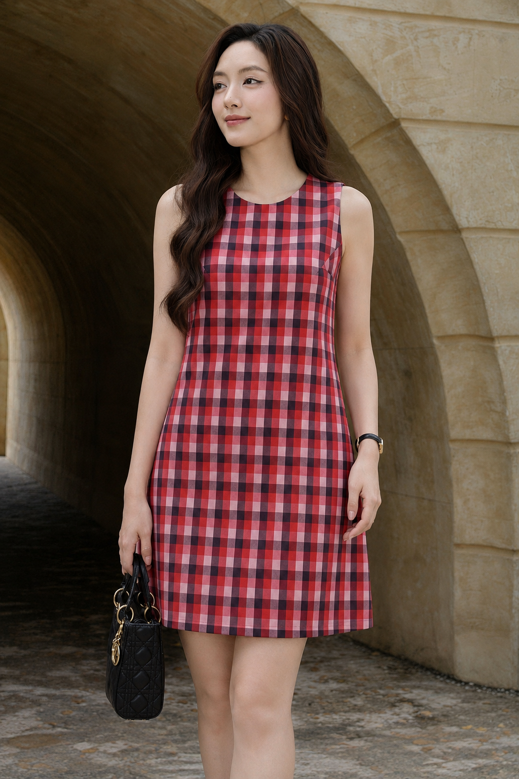 LV0409 - VÁY KẺ CARO