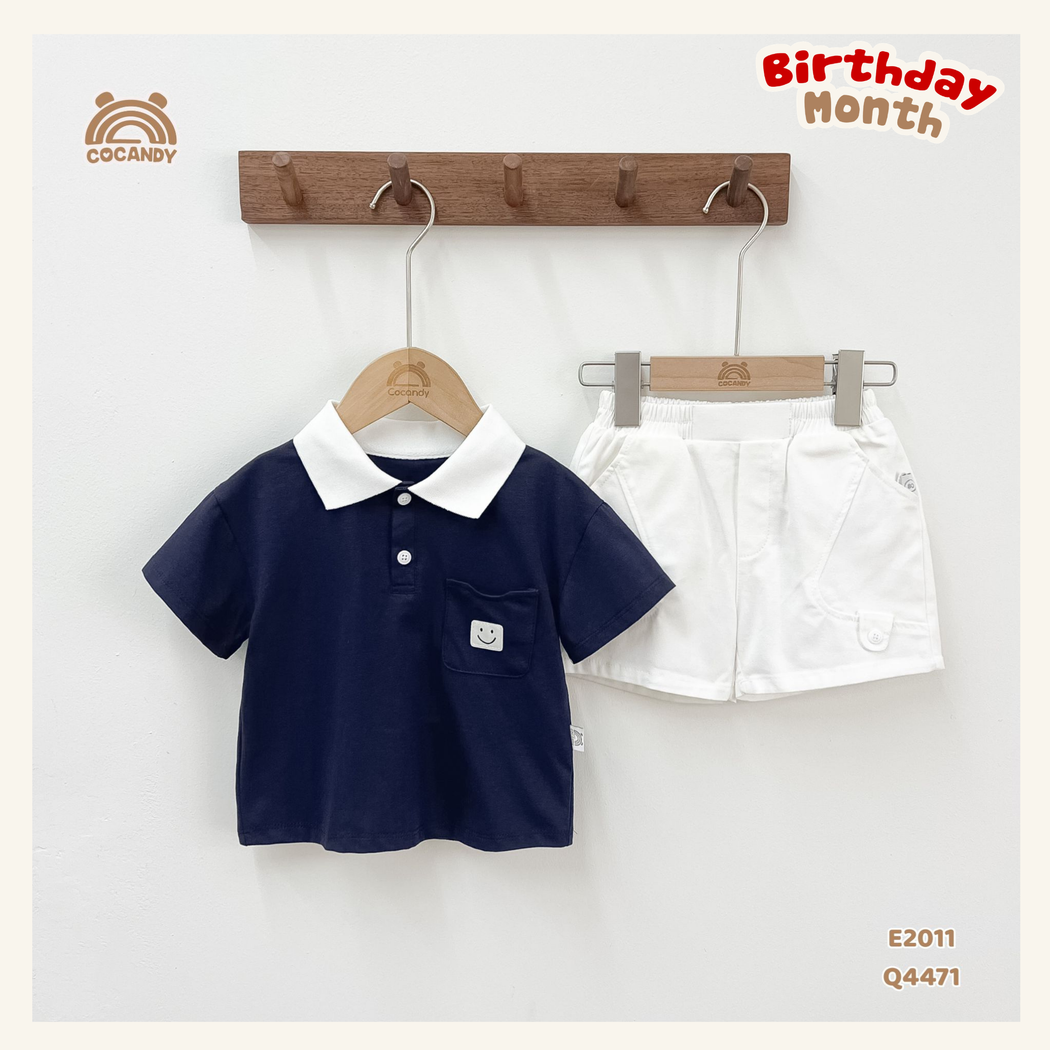 Áo cộc polo XANH THAN phối túi mặt cười