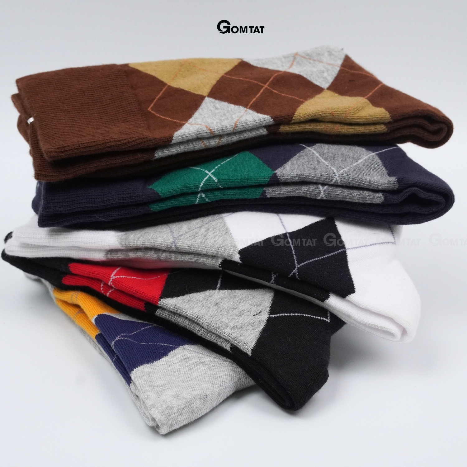 Hộp 5 đôi tất nam cao cổ đi giày tây GOMTAT hoạ tiết quả trám sợi cotton cao cấp LUX-QUATRAM_thumbnail_8