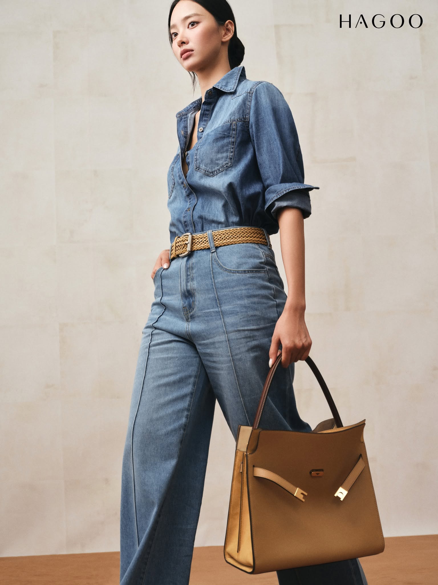 Denim shirt with chest panel