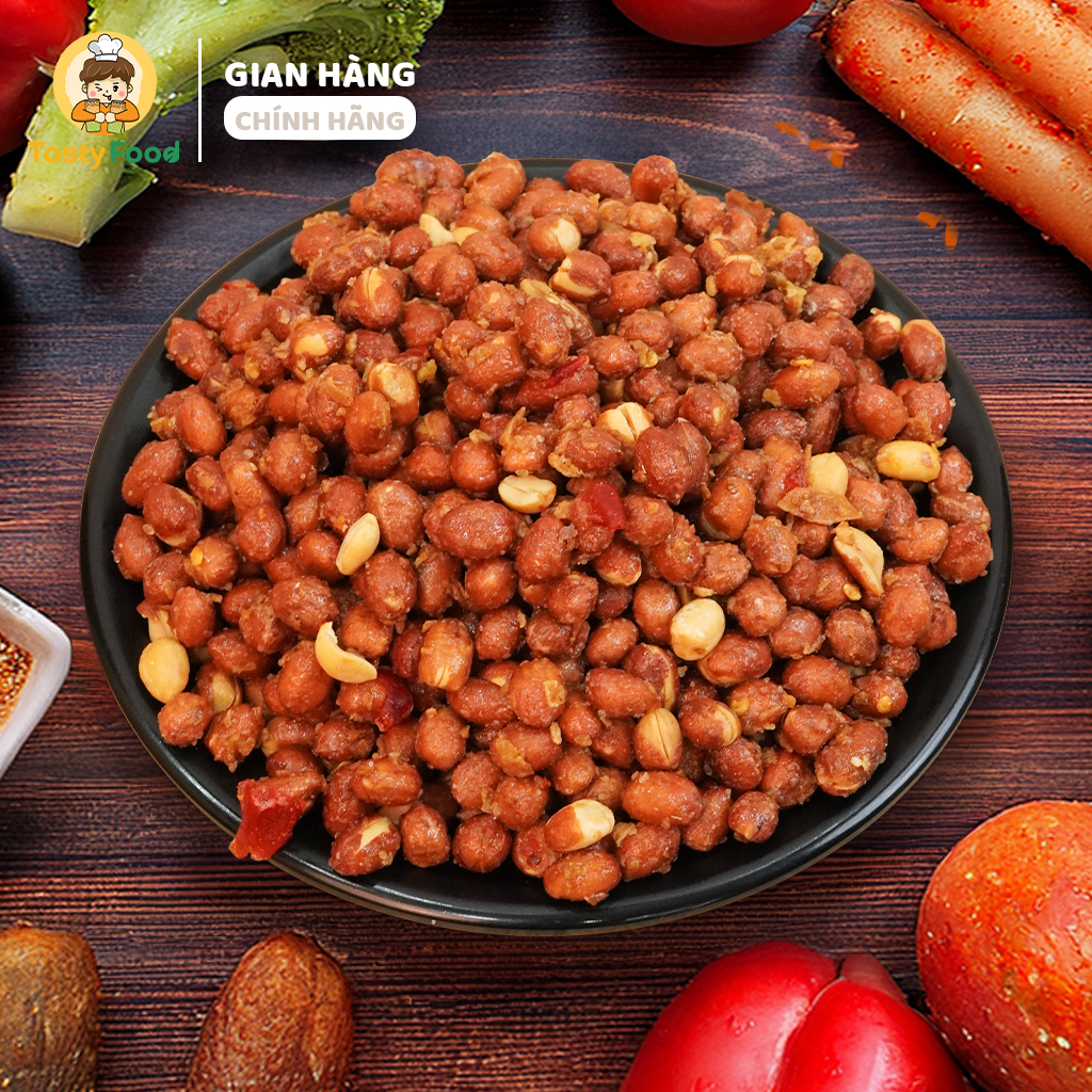 Đậu phộng tỏi ớt Tasty Food - Hũ vuông nhỏ 500g