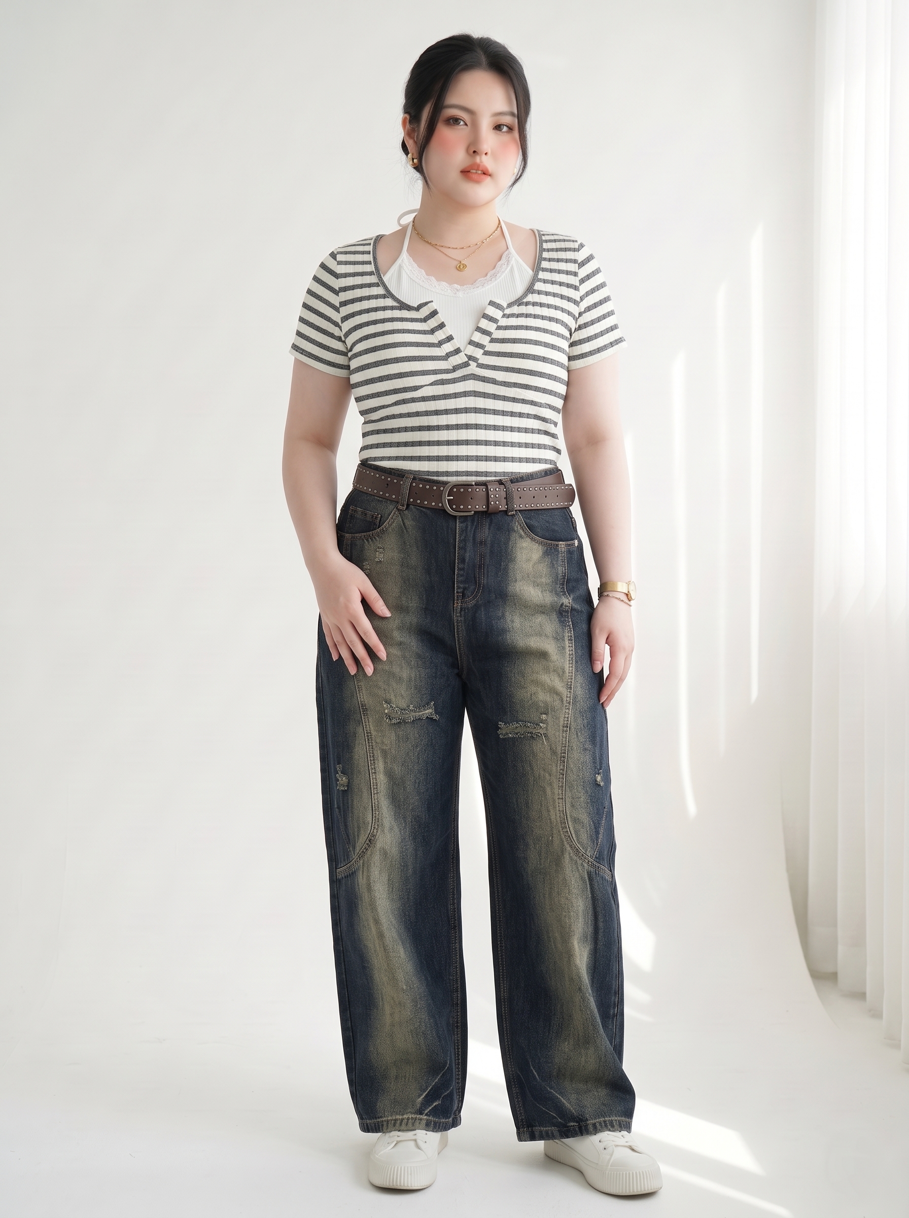Quần Jean Boy Thụng Bigsize Cạp Cao Chạy Viền Gọn Đùi - Đậm Và Nhạt - Vừa 55-90kg - QJ626