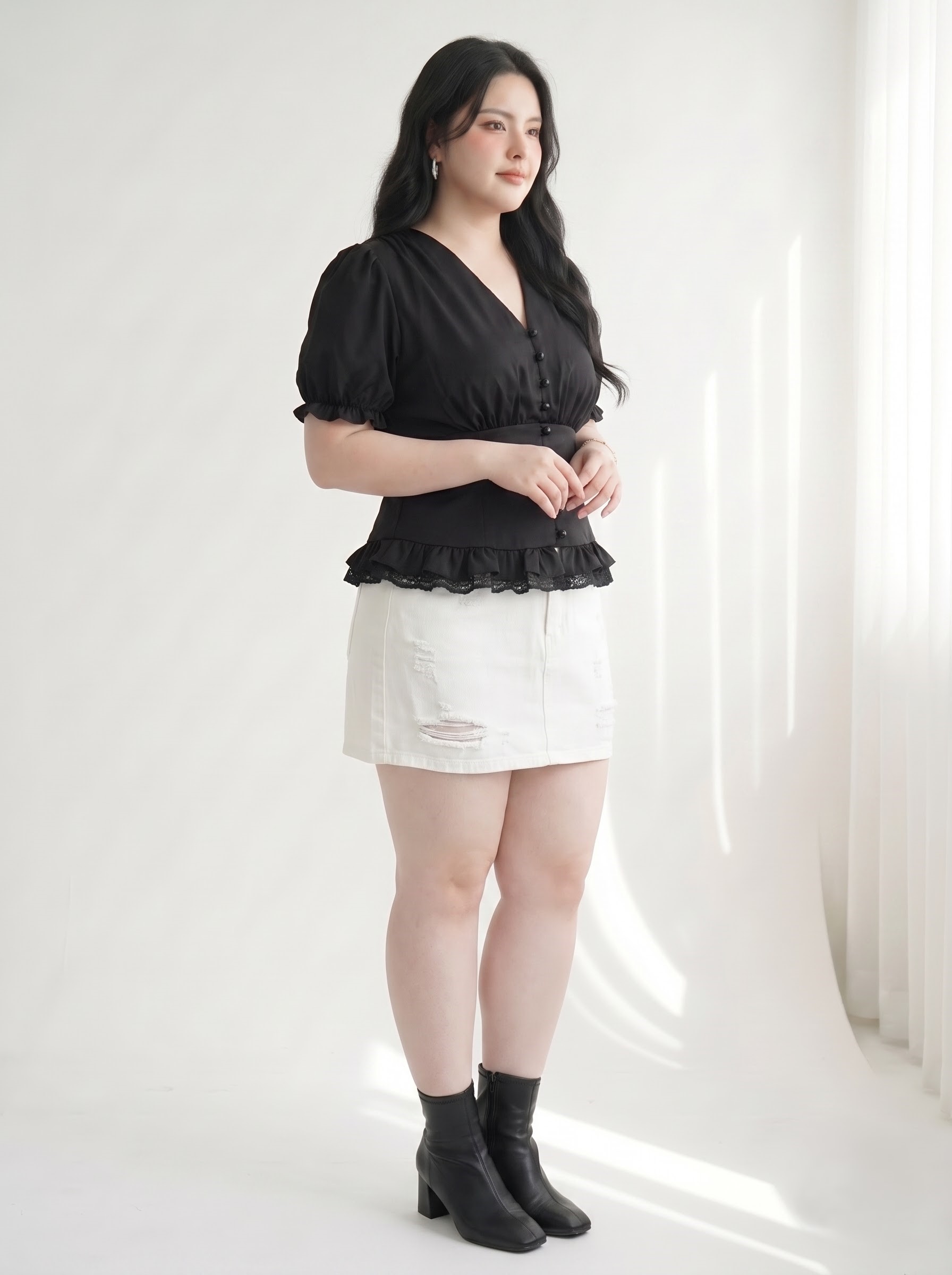 Chân Váy Jean Thêu Ngựa Bigsize Dáng A Có Quần Bảo Hộ - Đen, Trắng - Vừa 55–90kg - T-JV2127_thumbnail_5