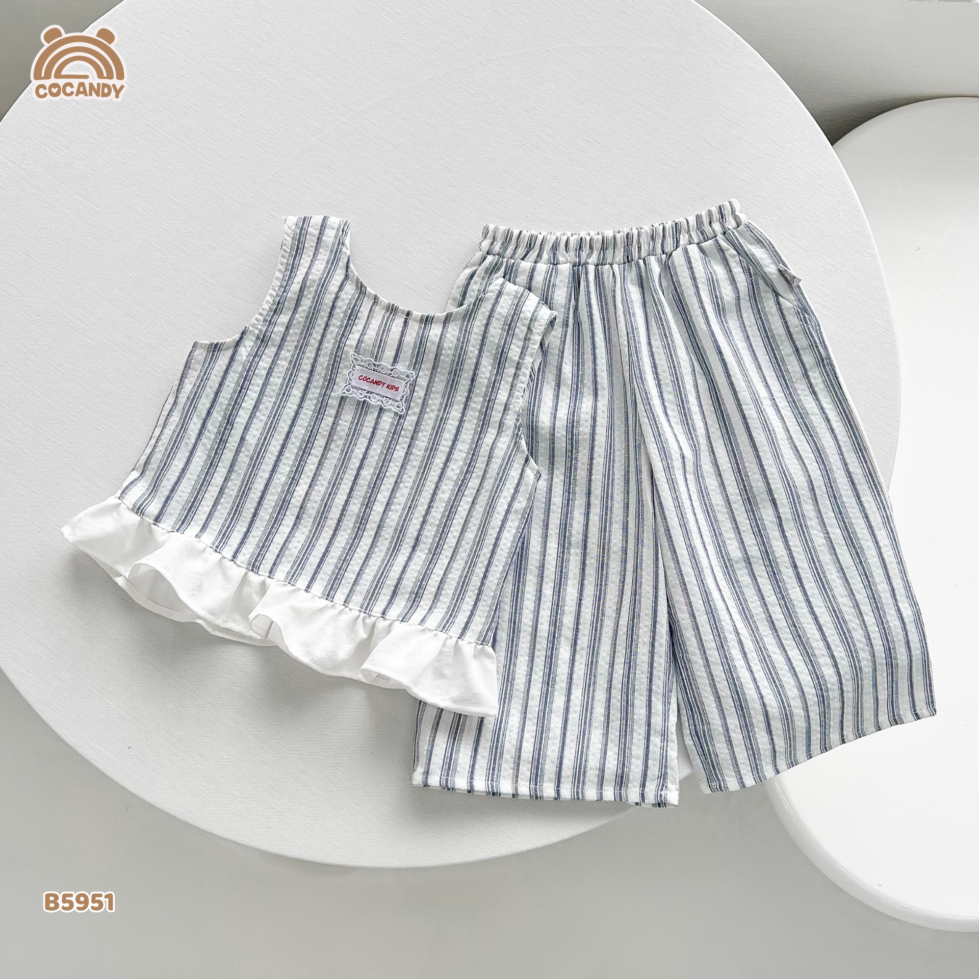Bộ sát nách thô kẻ XANH quần dáng suông
