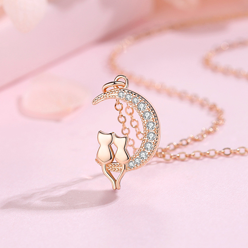 Dây Chuyền Bạc S925 Mẫu Đôi Mèo Ngắm Trăng Xinh Xắn HTT022VH Vàng Hồng - Trắng_thumbnail_3