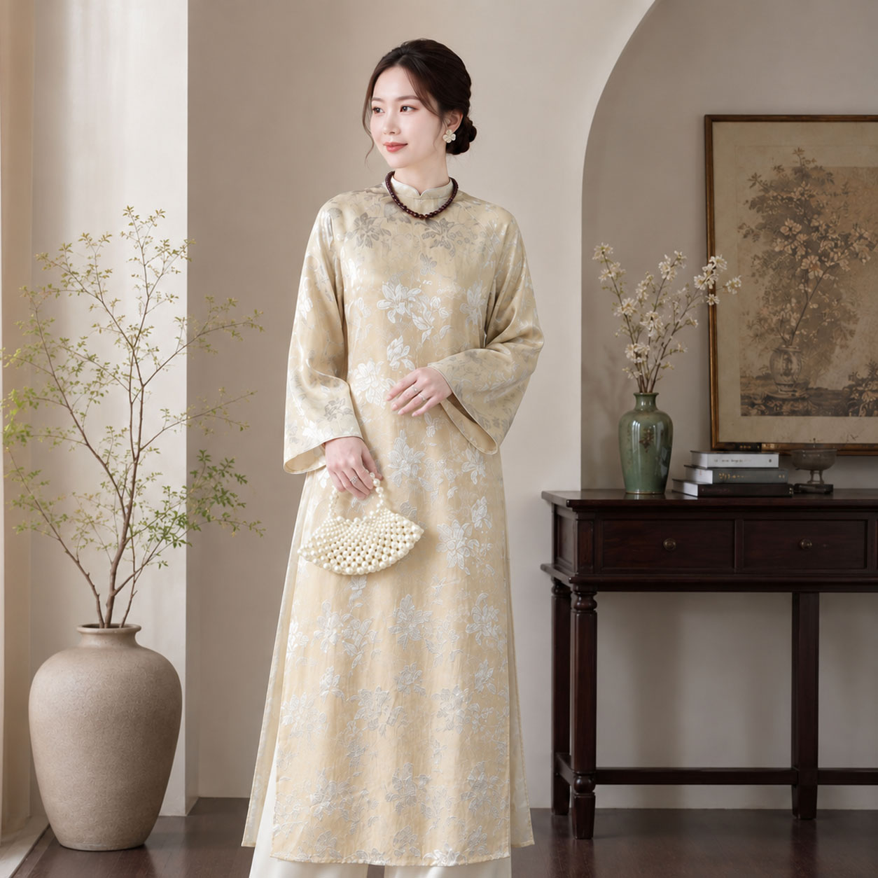 Áo Dài Cách Tân Nữ Dáng Suông Gấm Haiza Họa Tiết 2 Tà CT27-01_thumbnail_14