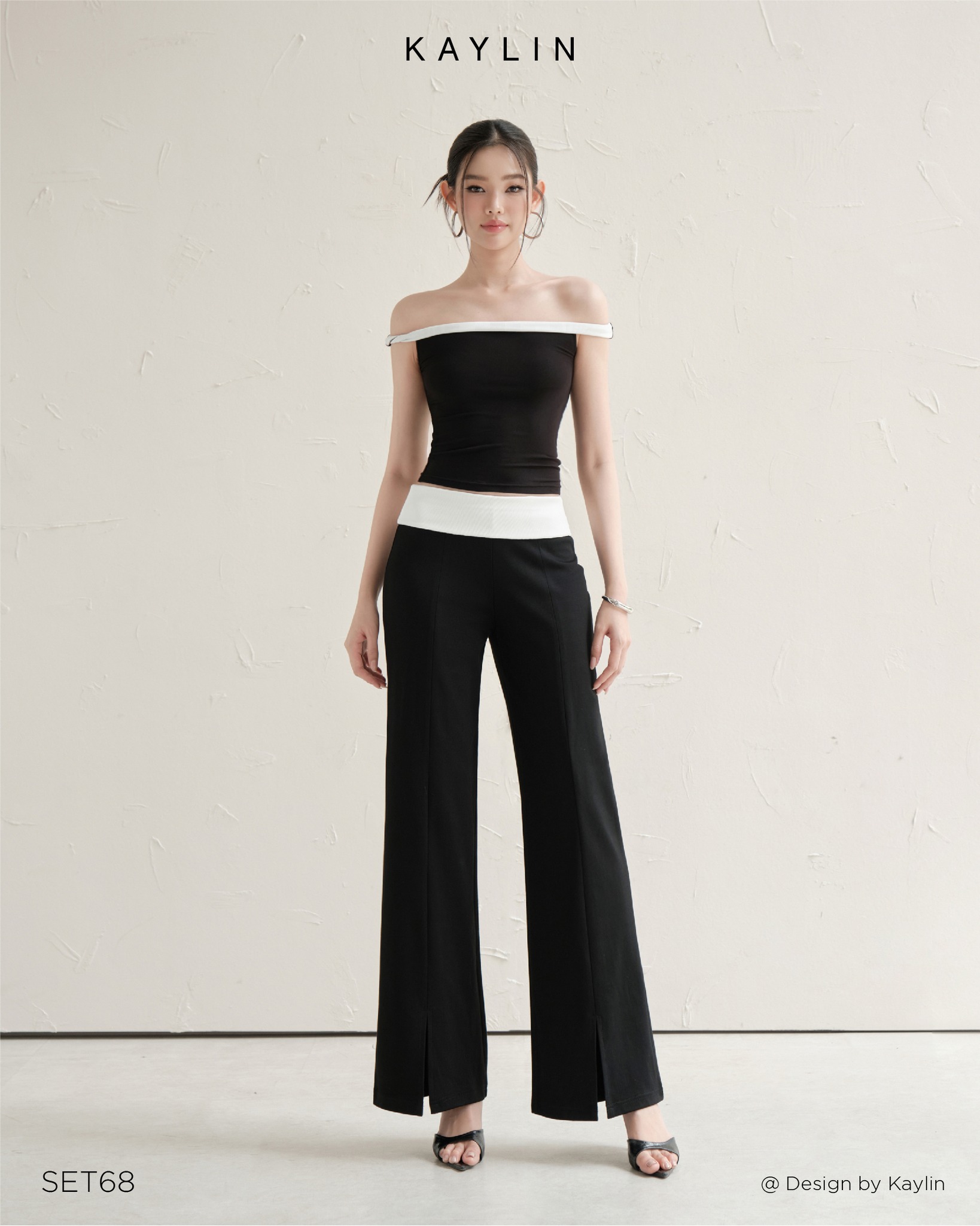 Set Áo Trễ Vai & Quần Suông Phối Viền KAYLIN Contrast Line Set
