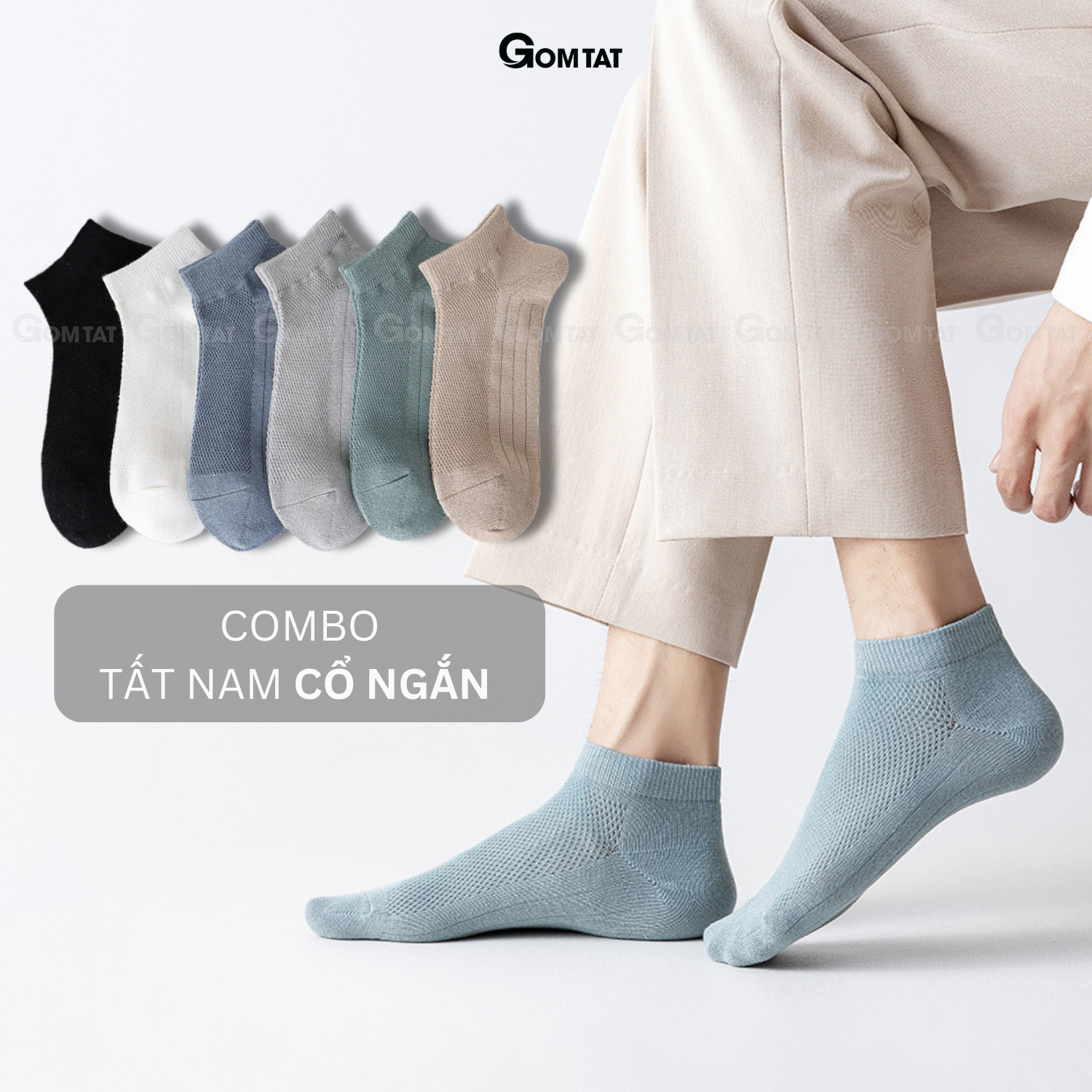 Combo tất nam cổ thấp GOMTAT, chất liệu cotton mặt lưới cao cấp hút ẩm khử mùi - MIA-2002