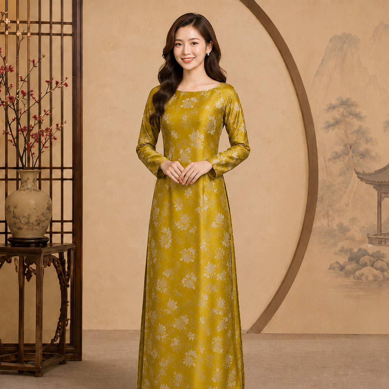 Áo Dài Truyền Thống Nữ Cổ Truyền Gấm Tơ Cao Cấp Sang Trọng TT26-02_thumbnail_9