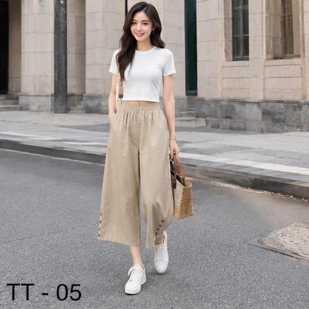 Quần dài lenin ống rộng mã lẻ 382  lưng thun Thiết Kế Thời Trang Free size 45-85kg Phong Cách Hiện Đại Thoải Mái