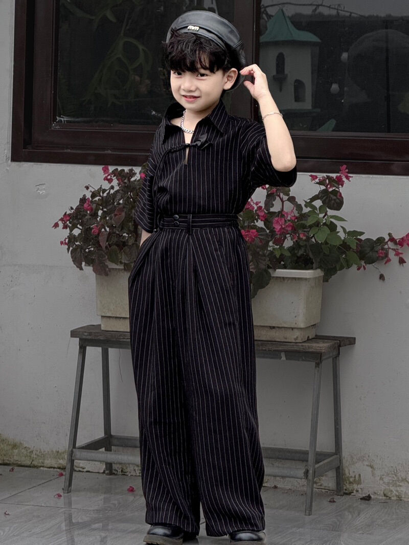 Bộ Quần Áo Đen Sọc Cúc Tàu Cho Bé Trai, Bé Gái._thumbnail_3