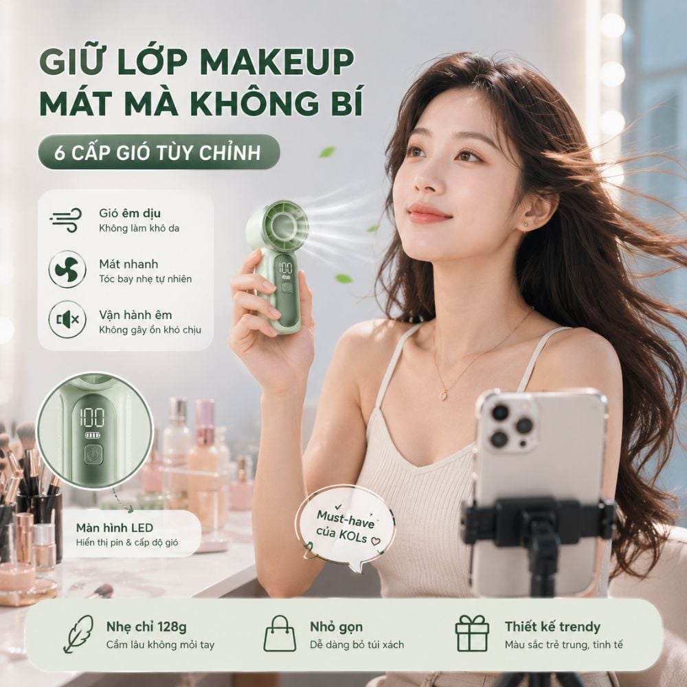 Quạt Cầm Tay Mini Kachi MK441 - Pin Khủng 3000mAh, Màn Hình LED Hiển Thị, 6 Cấp Độ Gió (Bảo Hành 18 Tháng)_thumbnail_2