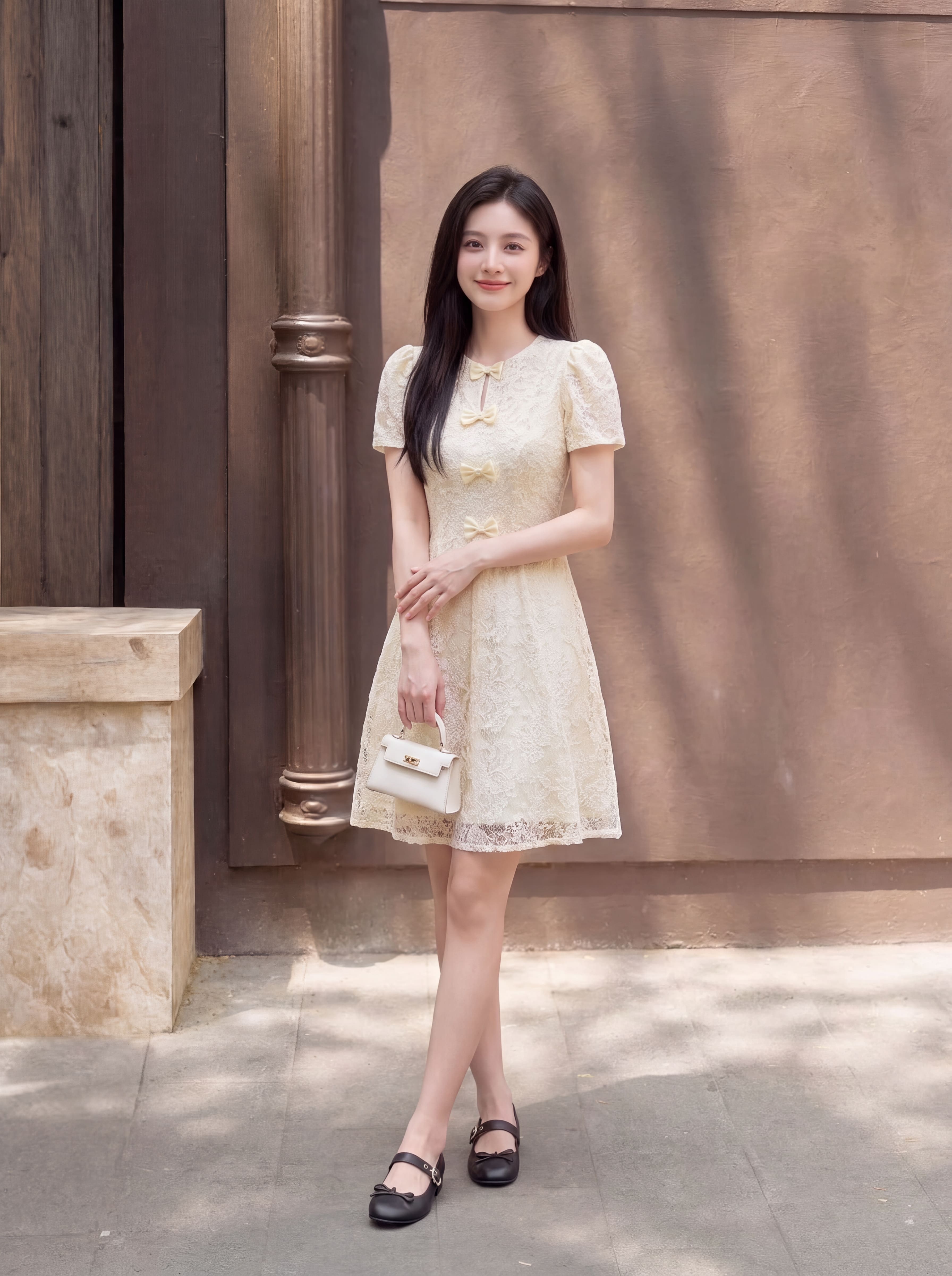 Váy ren cộc tay phối nơ 607001_thumbnail_4