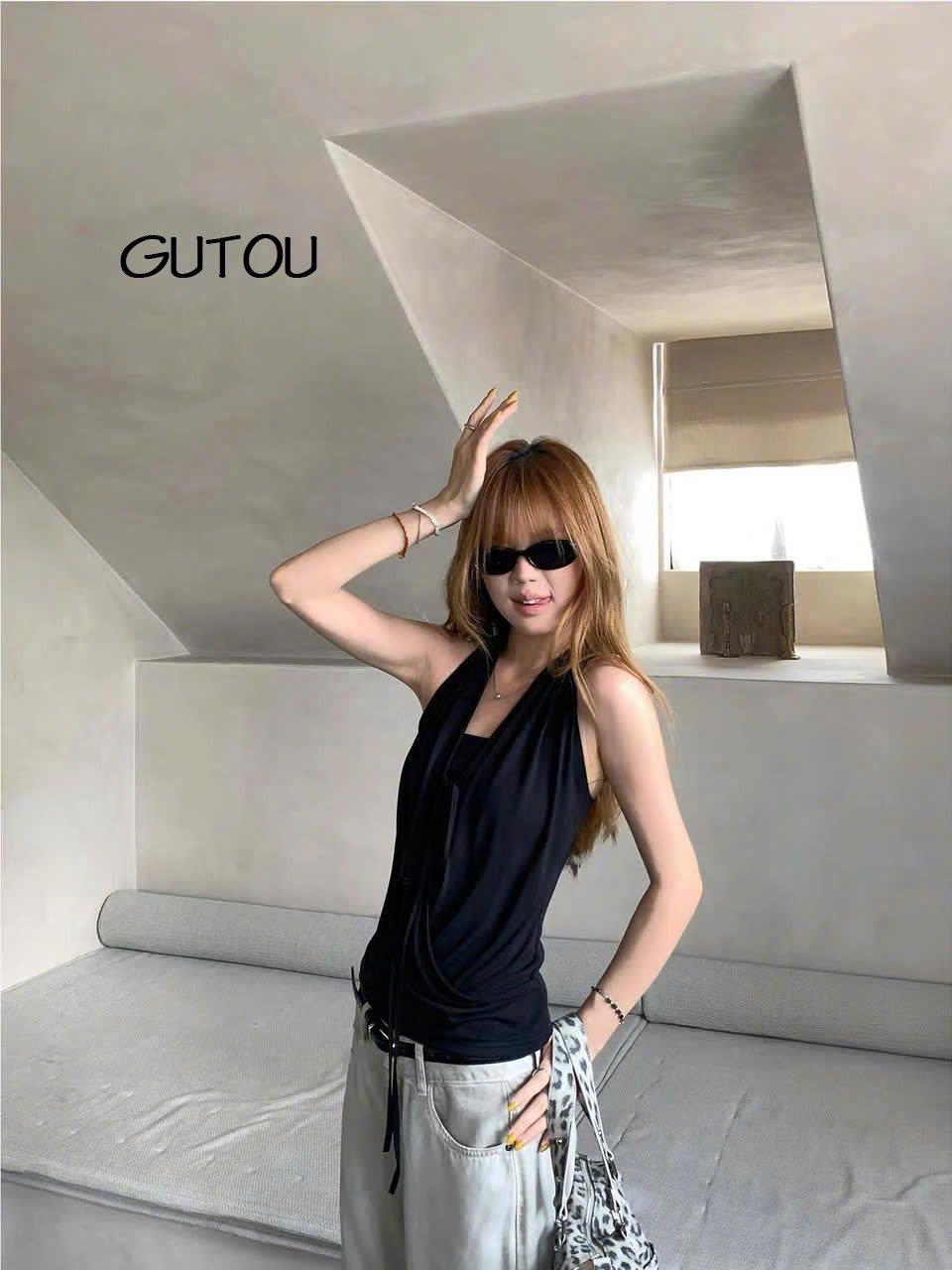 [ GUTOU ] Áo Sát Nách Cổ Đổ Thân Đắp Chéo Cột Dây Basic Livia_thumbnail_7