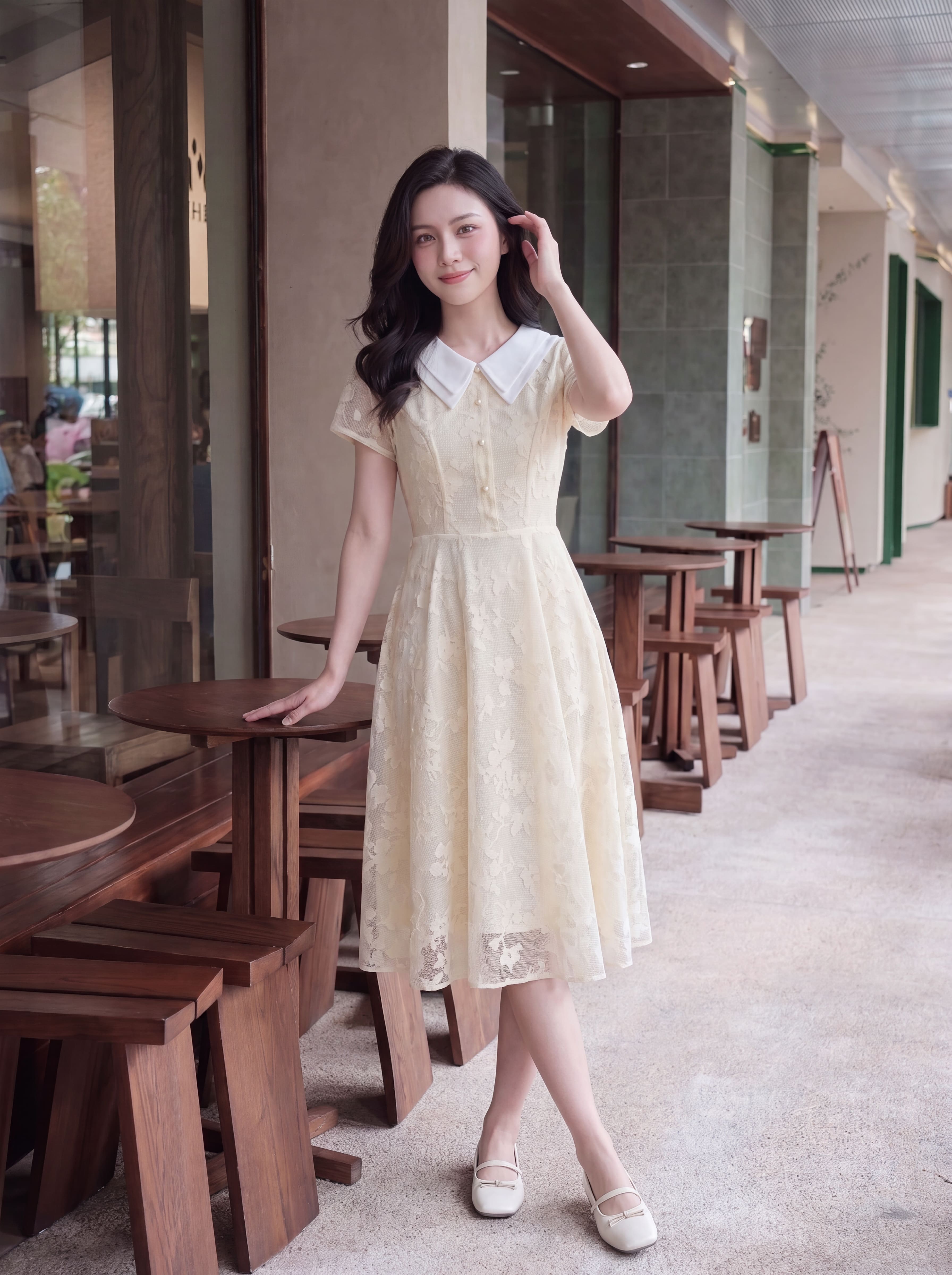 Váy ren cộc tay 2 lá cổ 606006_thumbnail_3