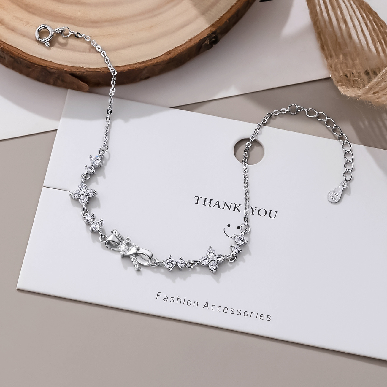 Lắc Tay Bạc S925 Nữ Mặt Nơ Đính Đá Quý Zircon Tinh Xảo HTT006_thumbnail_1