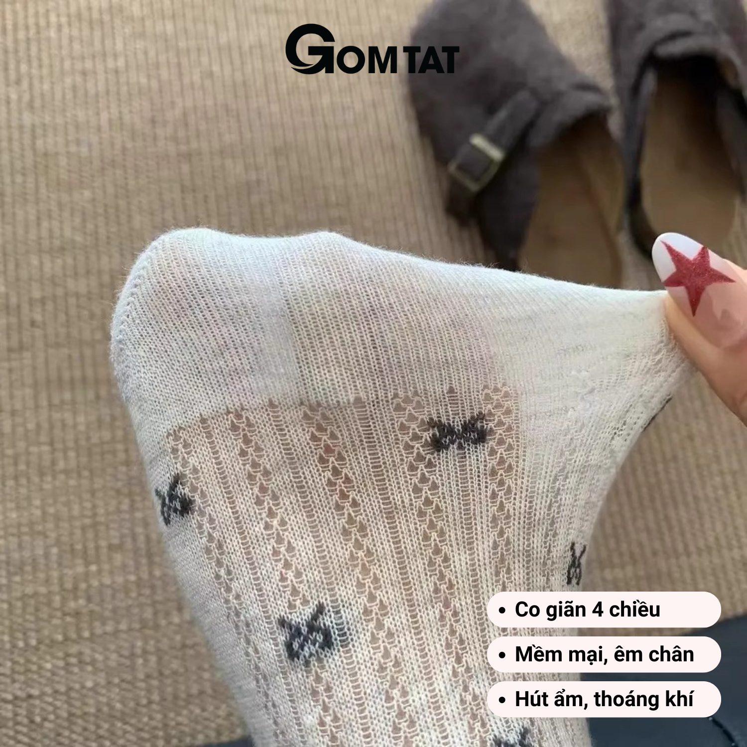 Set 5 đôi tất nữ cổ thấp họa tiết nơ GOMTAT, vớ nữ nơ cute phối lưới thoáng khí, thấm hút mồ hôi - ZFK-A004-CB5_thumbnail_5