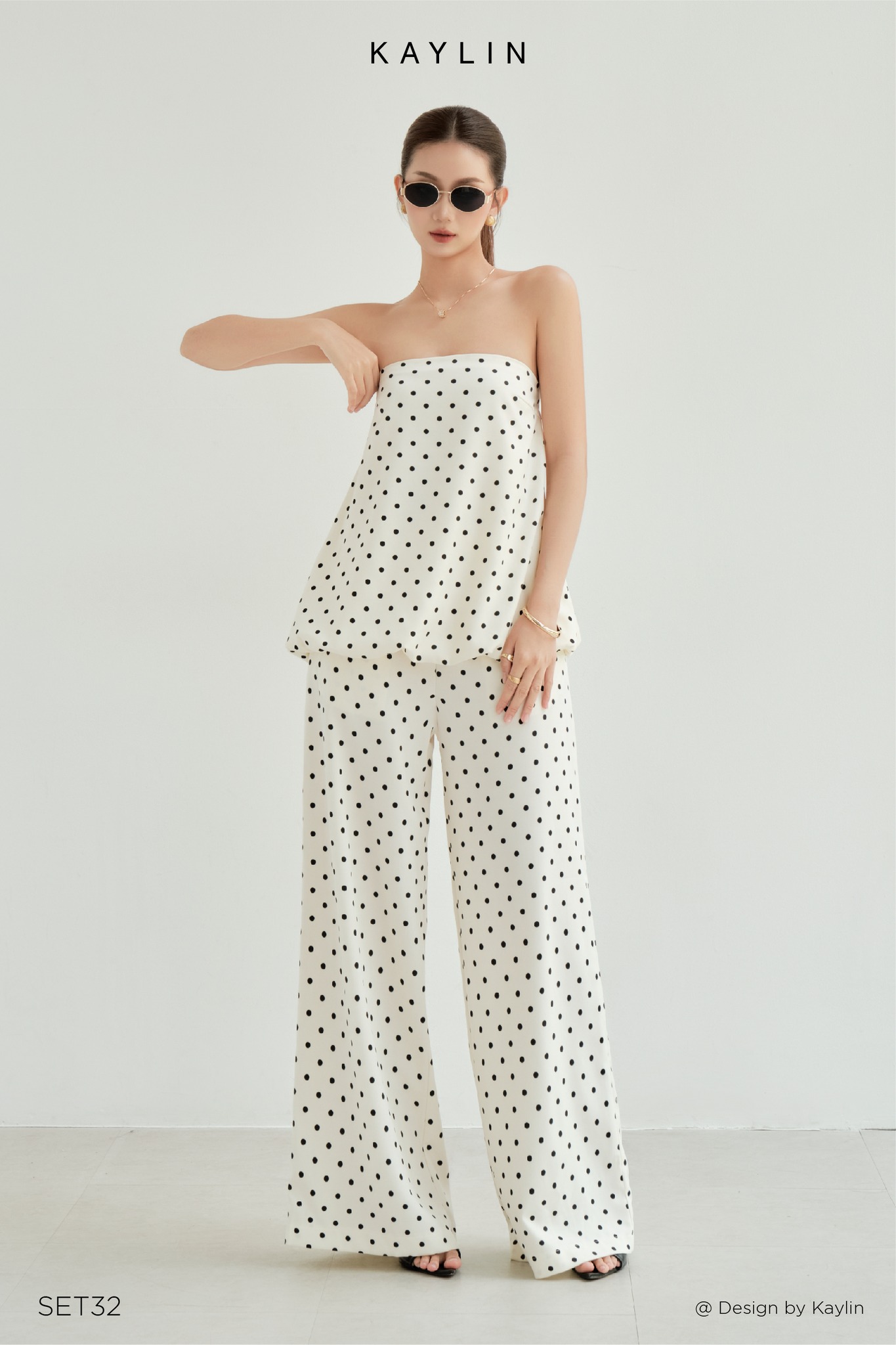 Set Áo Quây & Quần Dài Chấm Bi KAYLIN Mira Polka