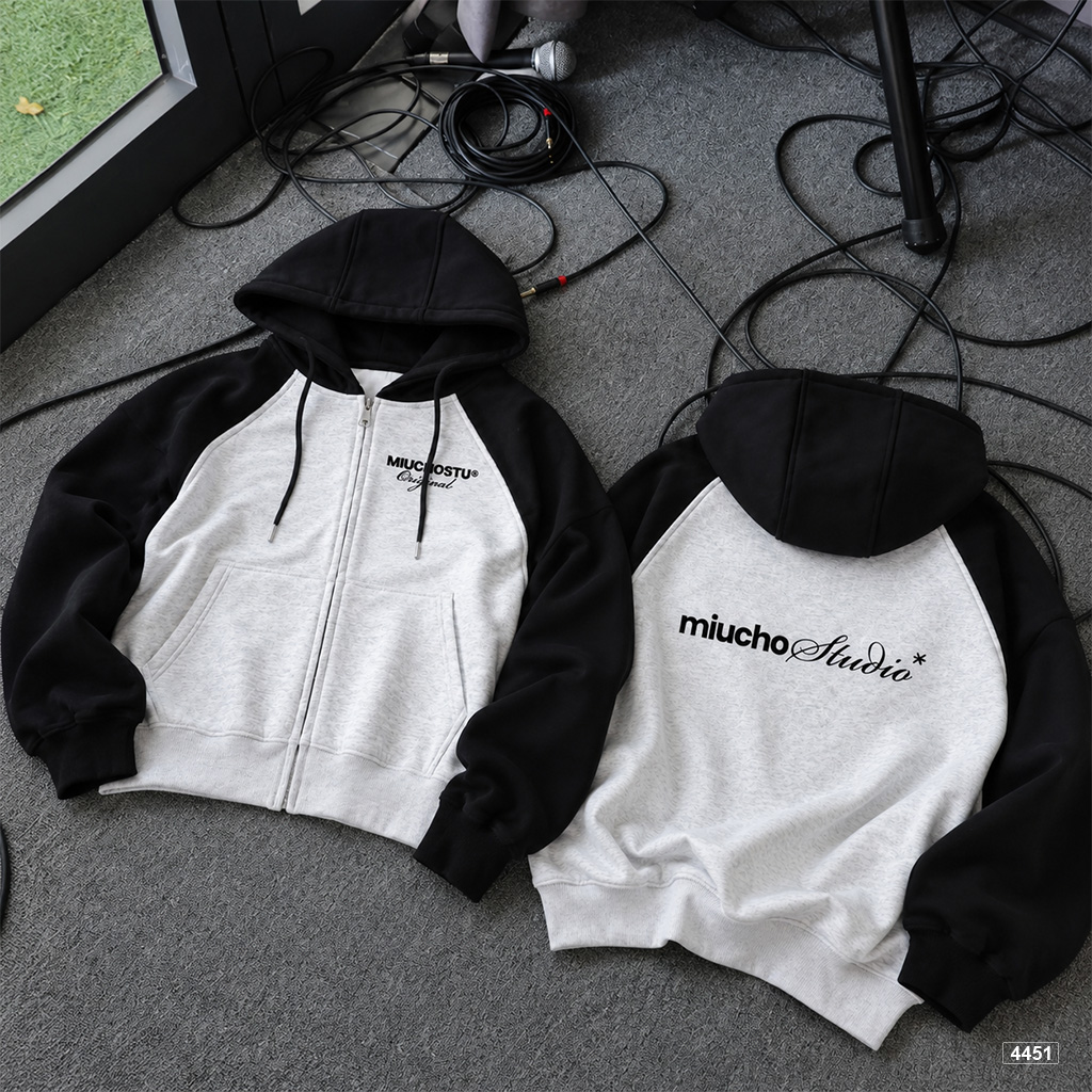 Áo hoodie zip Miucho form rộng raglan vải nỉ 2 da mềm mịn 4451_thumbnail_7