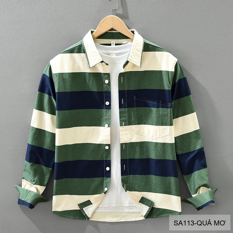 SA113 - Áo Sơ Mi Dài Tay Nam Phong Cách Nhật Bản Chất Cotton 100% Màu Quả Mơ_thumbnail_0