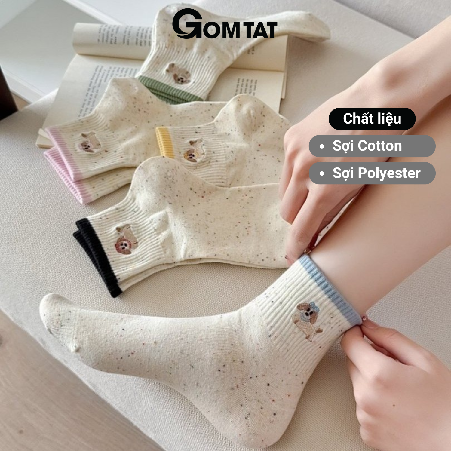 Set 5 đôi tất nữ cổ ngắn họa tiết cún GOMTAT, chất liệu cotton cao cấp mềm mịn, hút ẩm thoáng khí - ZFK-A003_thumbnail_8