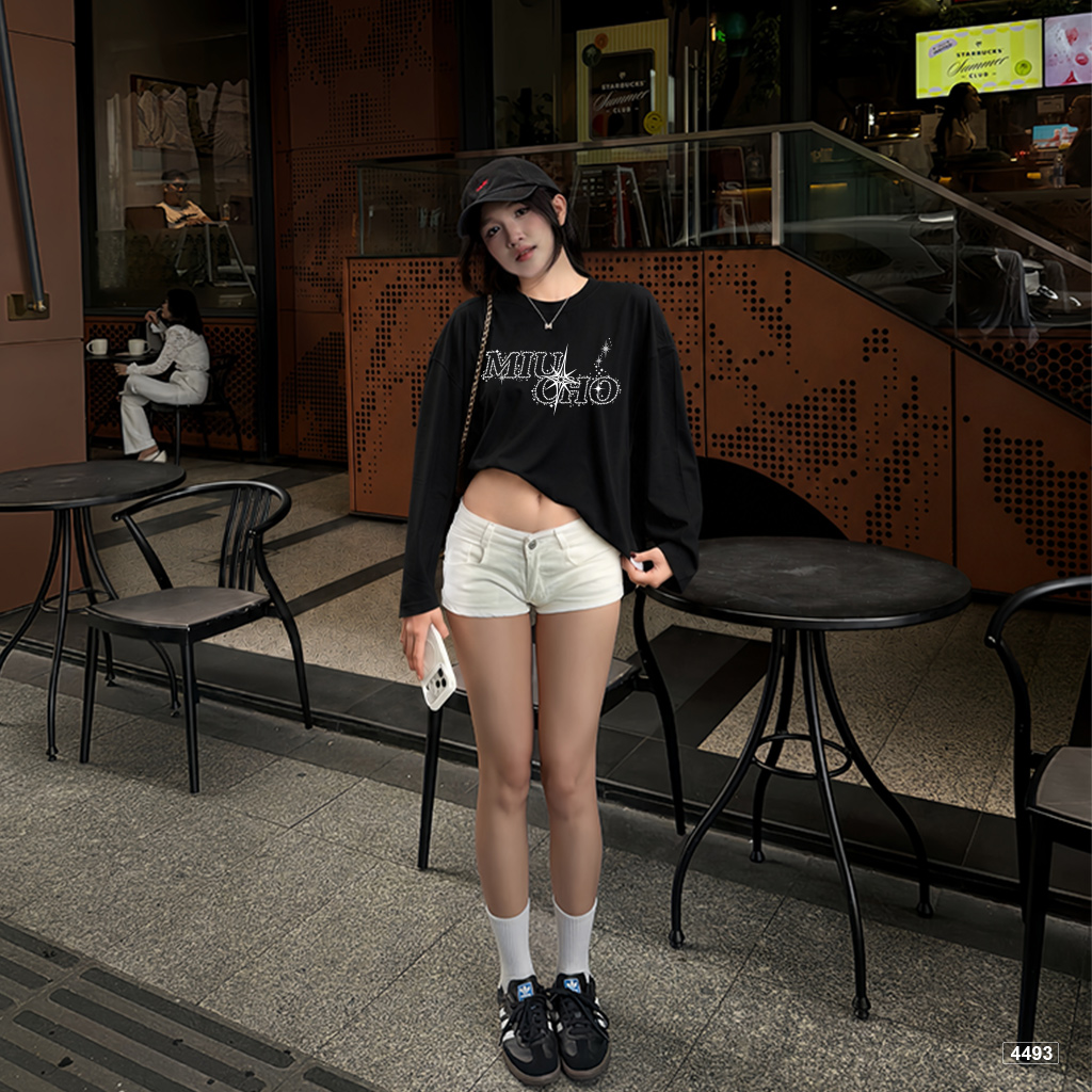 Áo thun tay dài boxy Miucho cổ tròn đường phố 4493_thumbnail_4