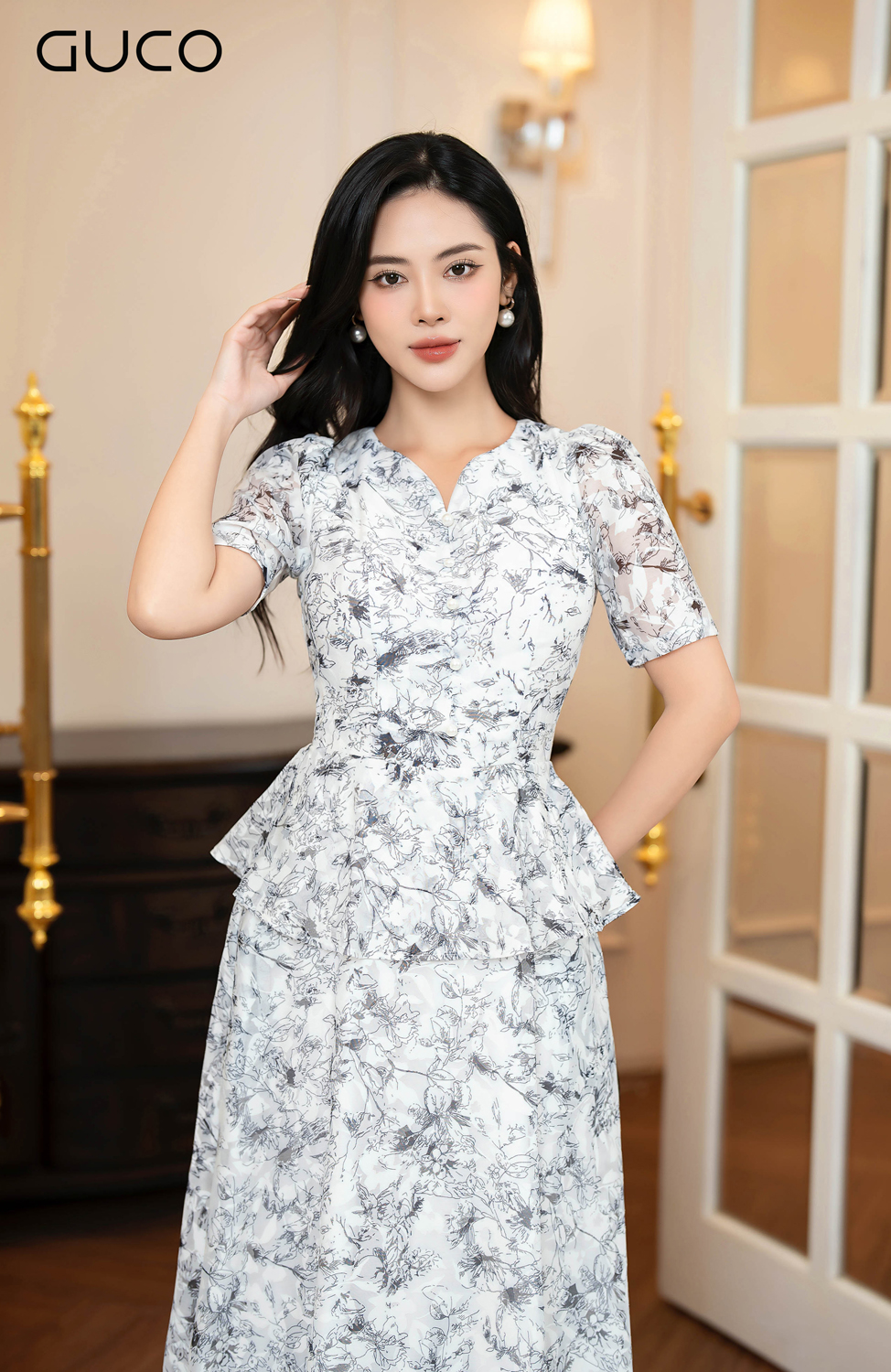 D10033TRANG - ĐẦM DẠ HỘI TƠ ÉP SANG TRỌNG - TRẮNG