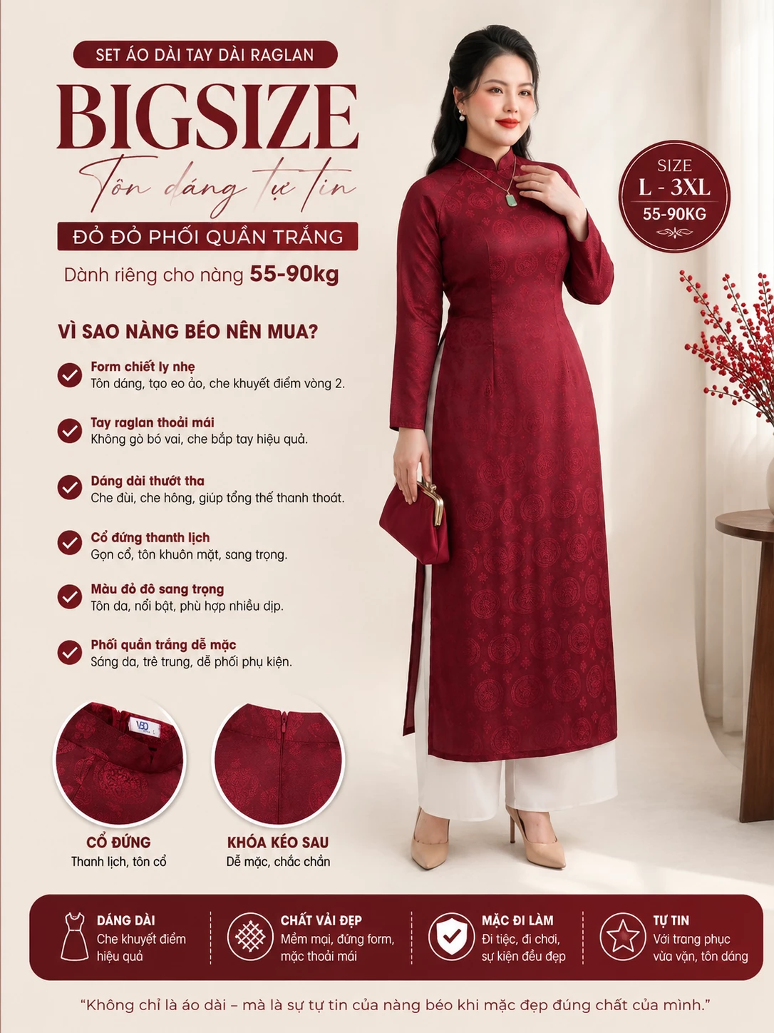 Tư vấn chọn form áo dài bigsize V-SET021 theo dáng đầy đặn