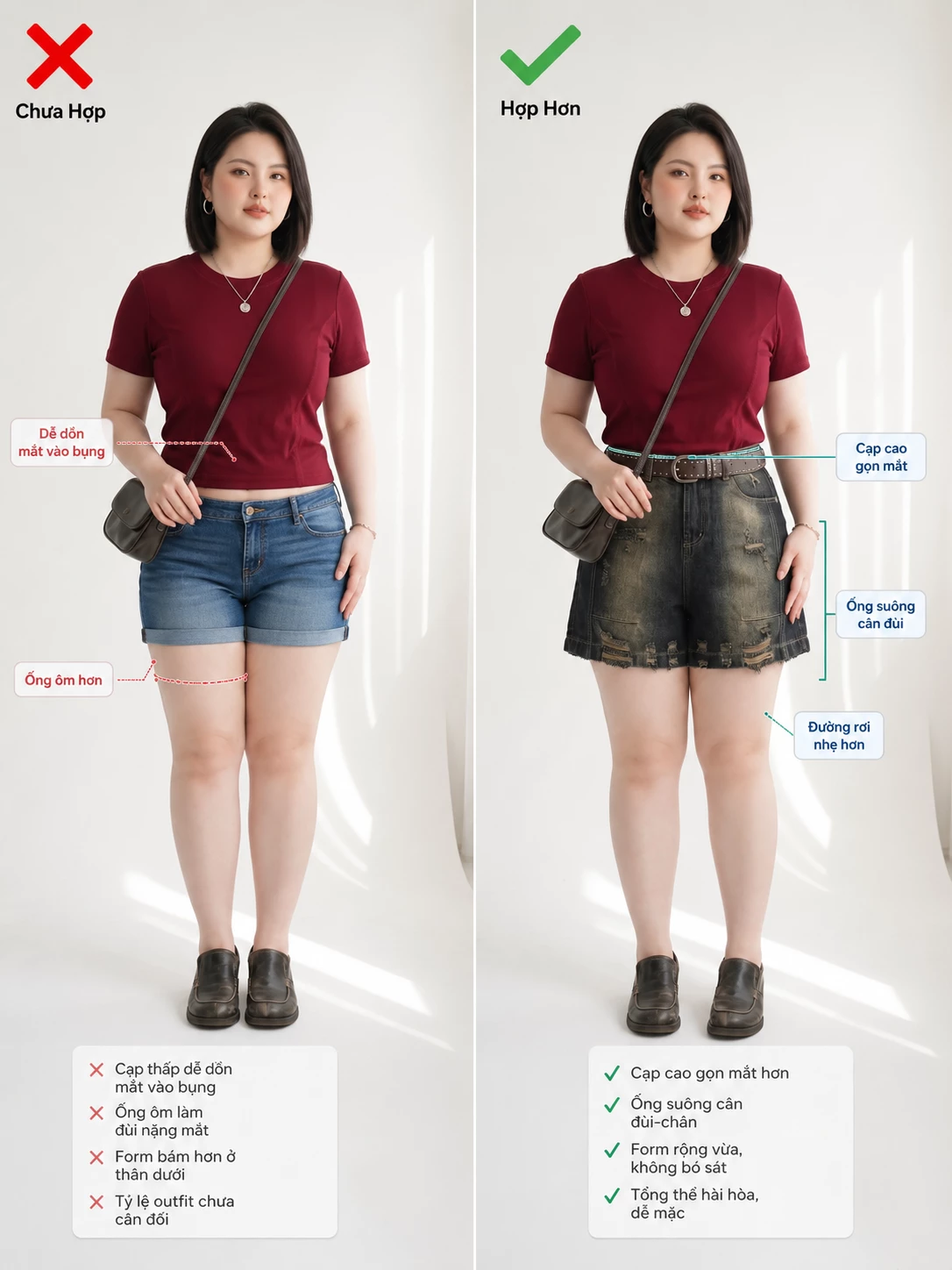 Hướng dẫn mặc quần short jean bigsize cạp cao ống rộng vừa T-QSJ73