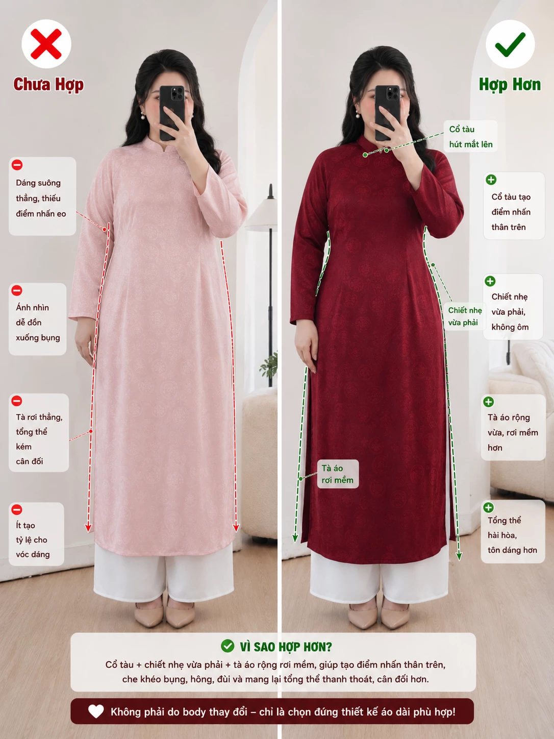 Hướng dẫn mặc set áo dài V-SET021 hợp dáng bigsize