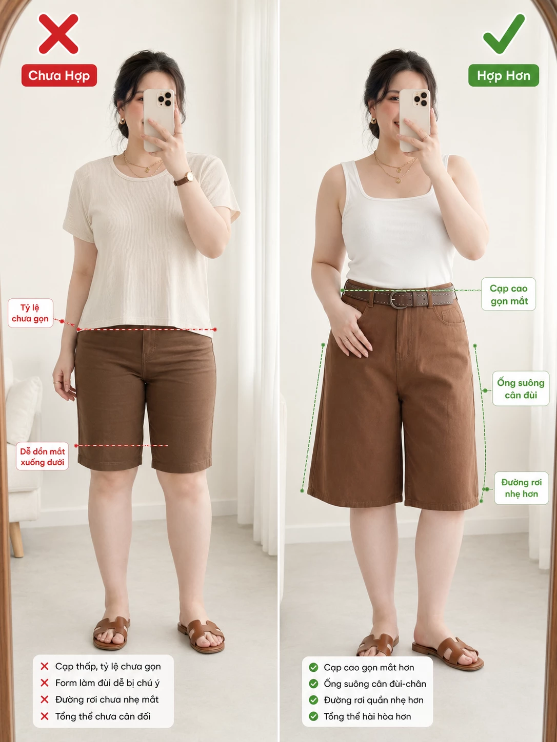 Hướng dẫn phối quần lửng kaki jean bigsize T-QSJ74 để cạp cao và ống rộng lên dáng cân đối hơn