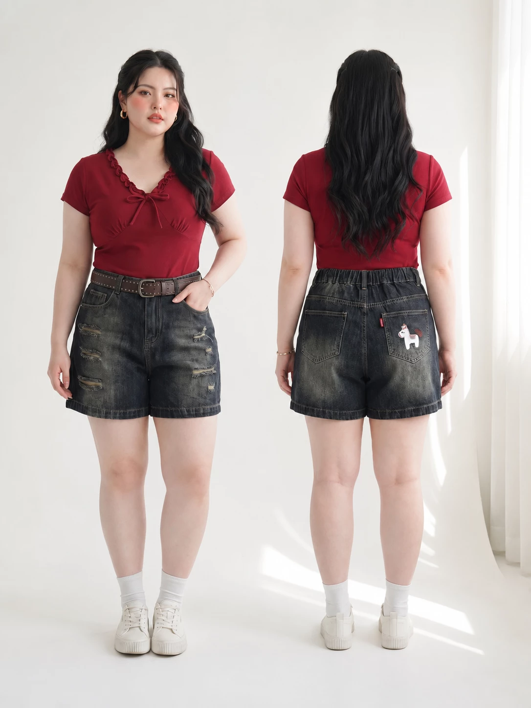 Mặt trước và mặt sau quần short jean lửng bigsize T-QSJ72