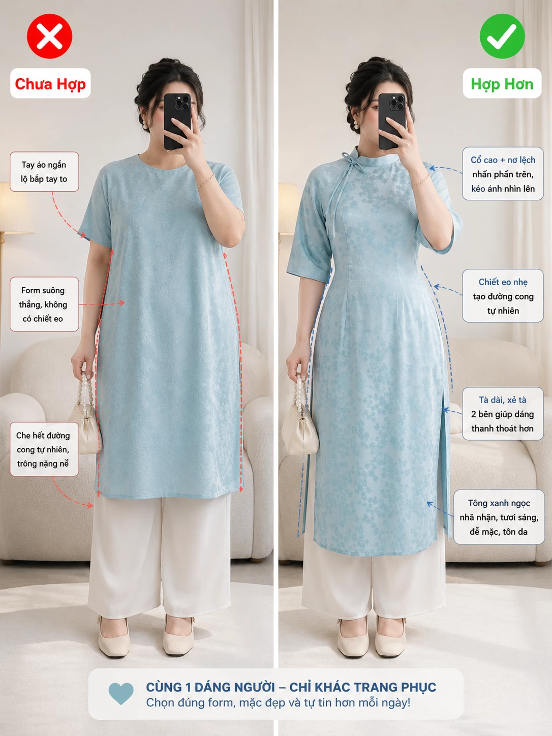 Ảnh hướng dẫn chọn form set áo dài bigsize V-SET022 theo vóc dáng