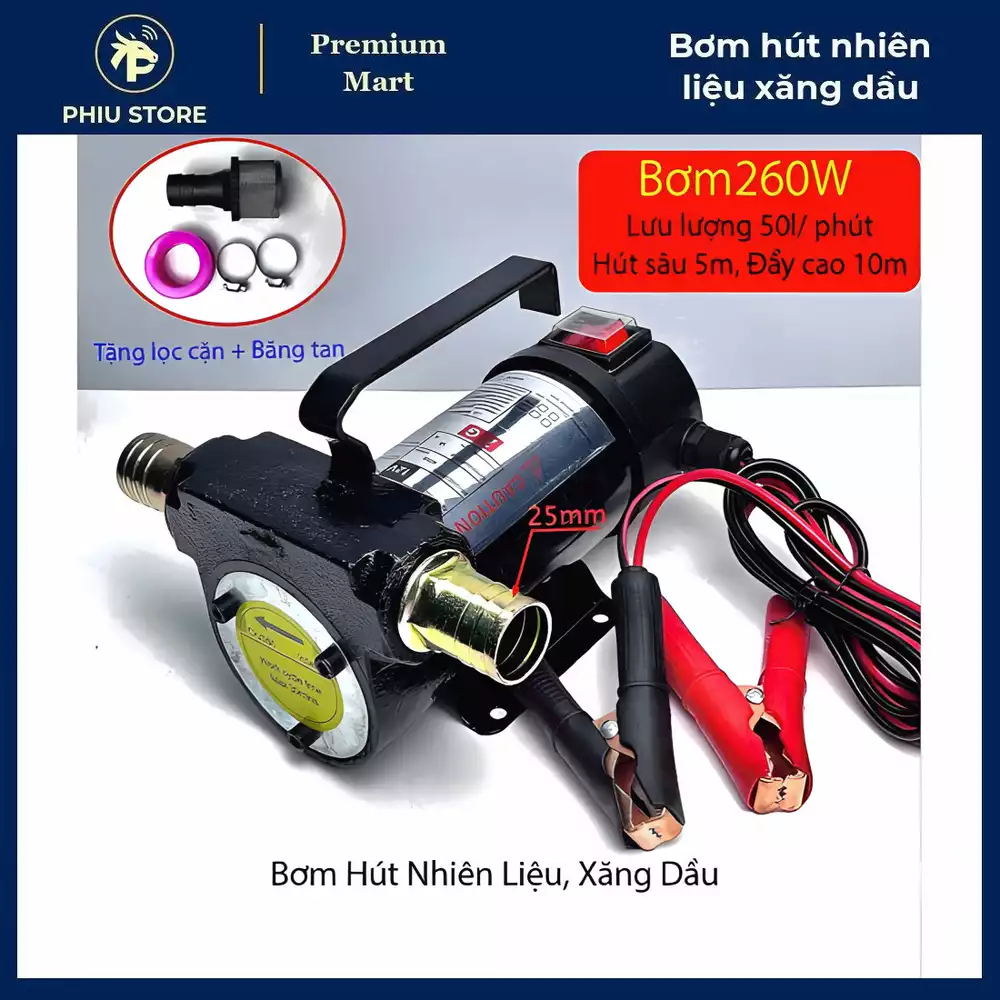 Bơm hút nhiên liệu - bơm xăng dầu mini, bơm dầu 24V