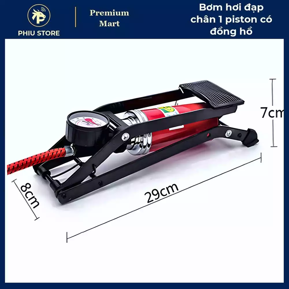 Combo Chăm Xe Tại Nhà 3 Món - Bơm hơi đạp chân có đồng hồ