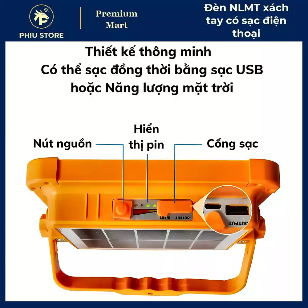 Đèn năng lượng mặt trời xách tay - đèn pha sạc tích điện, đèn LED sạc năng lượng mặt trời