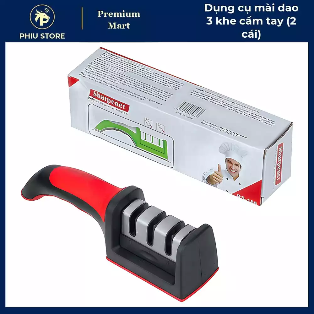 Combo Bếp Gọn Nhà Sạch 4 Món - Dụng cụ mài dao 3 khe cầm tay (2 cái)
