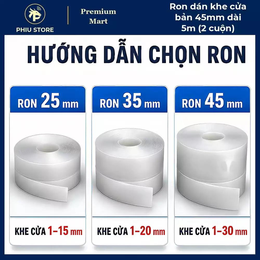 Combo Nhà Cửa Mùa Mưa 4 Món - Ron dán khe cửa bản 45mm dài 5m (2 cuộn)
