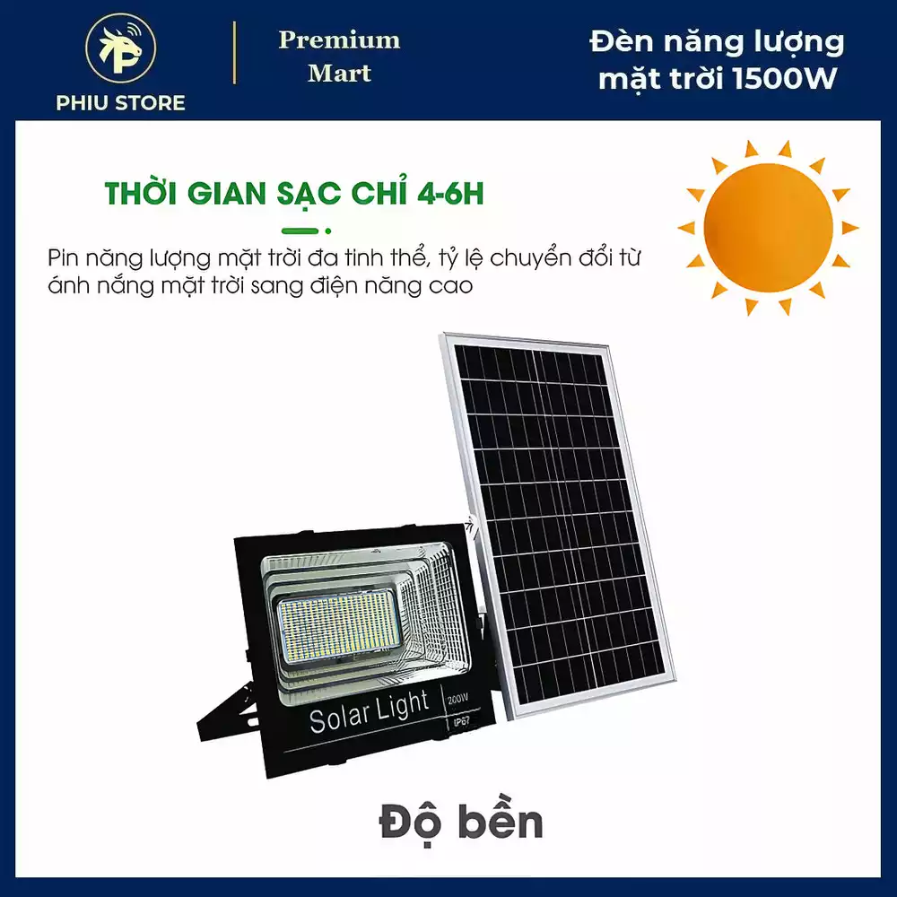 Đèn năng lượng mặt trời - đèn pha năng lượng mặt trời 1500W, đèn NLMT có điều khiển